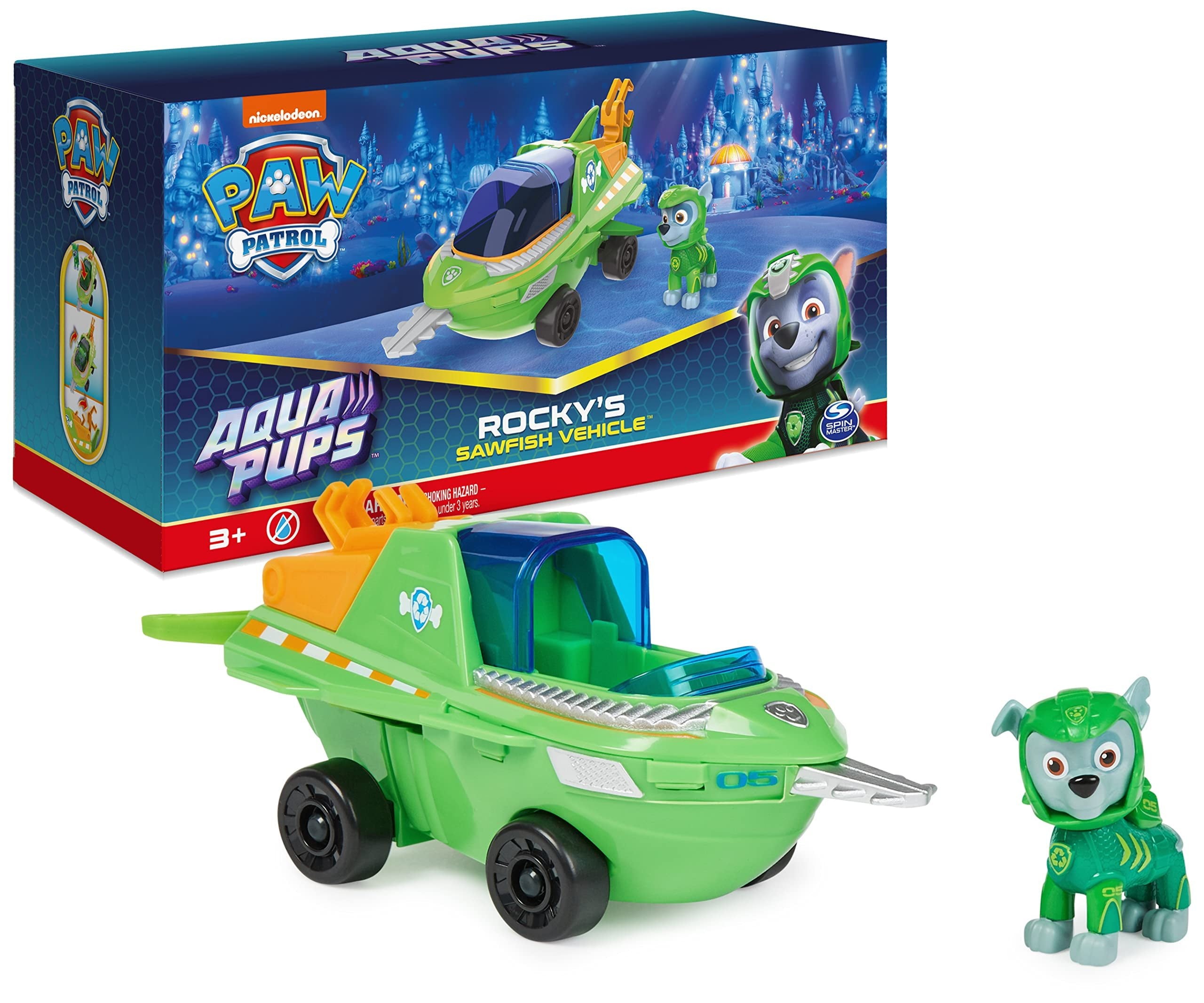PAW Patrol Aqua Pups, Rocky Transforming Vehicle with Figure for Kids Ages 3 and up