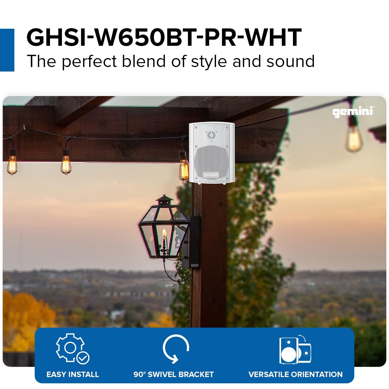 Gemini Sound GHSI-W650BT-PR-WHT 6.5" Inch Powerfull Bass Woofer 300 Watt Peak Power Waterproof Bluetooth Wall & Ceiling Mount Wired Speakers Pair Easy Daisy Chain for Home Outdoor Pool & Patio, White