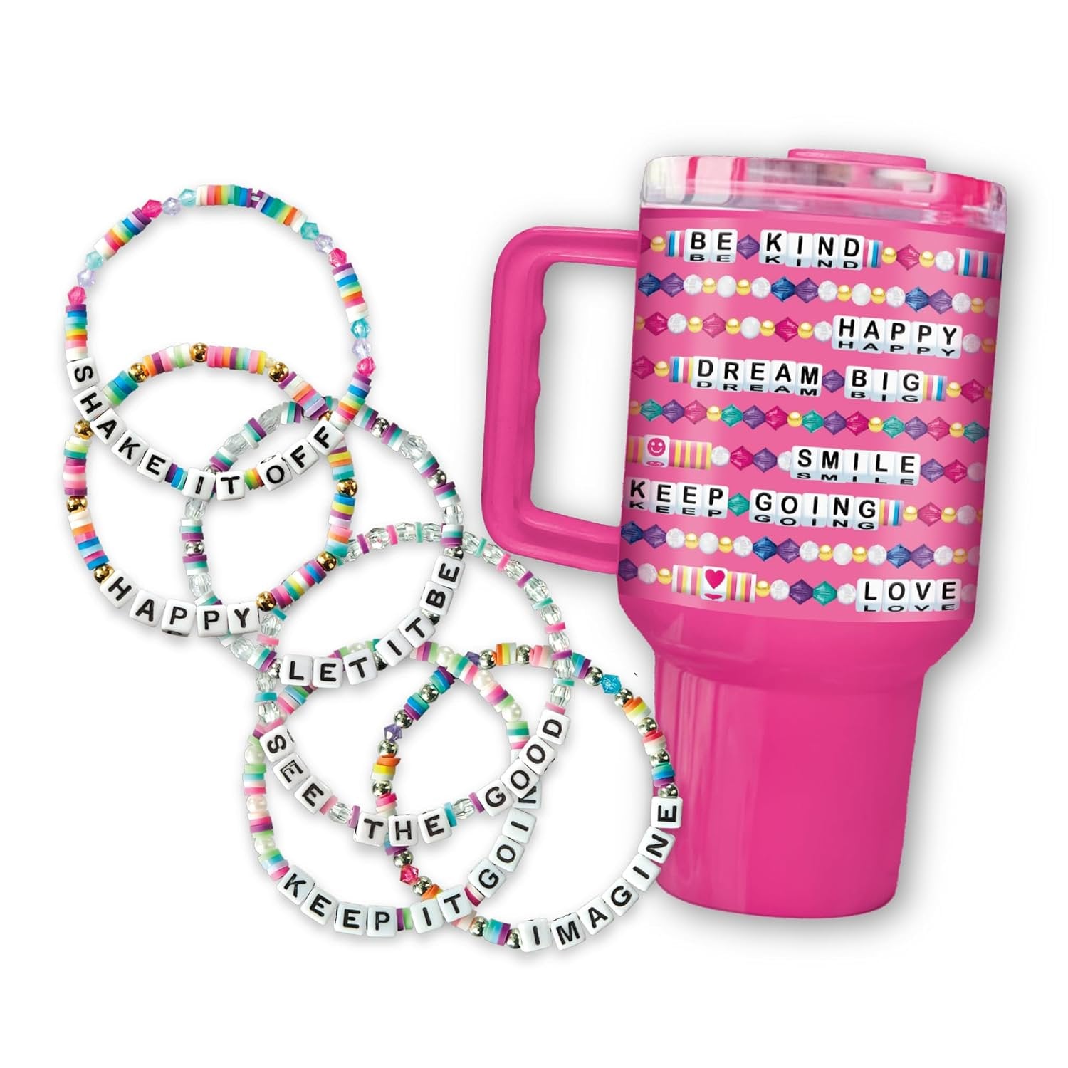 Cra-Z-Art Shimmer 'n Sparkle ABC Bead & Wear Bracelet Set with 20oz Tumbler - Make 6 Alphabet Bead Bracelets and Decorate Your 20oz Tumbler with Sticker Alphabet Beads - Kids Water Bottle for School