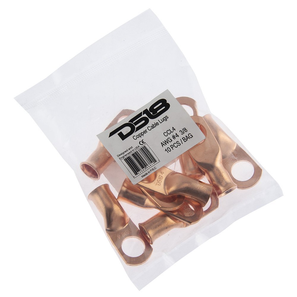 DS18 CCL/4 Heavy Duty Cable 4 Gauge Lugs Battery Cable Bare Copper Eyelets Tubular Ring Terminal Connectors, (10 Pack)