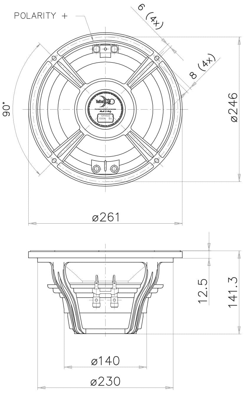 Deejayled FAITALPRO 10FH500-4 10-inch Midbass Speaker 4-Ohms with 3-in Voice Coil 500 Watt Rms 1000 Watt Max Power Capacity Triple Roll Surround Neodymium Magnet