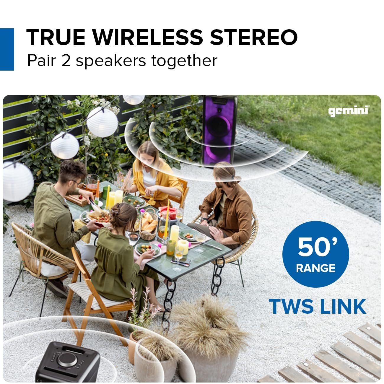 Gemini Bluetooth Speaker 1000W with LED Light Show, Dual 8" Woofers, Mic & Guitar Inputs, TWS Pairing, USB/FM/Bluetooth Playback, 16 Hr Battery, Remote Control – Perfect for Parties & Events (GLS-880)