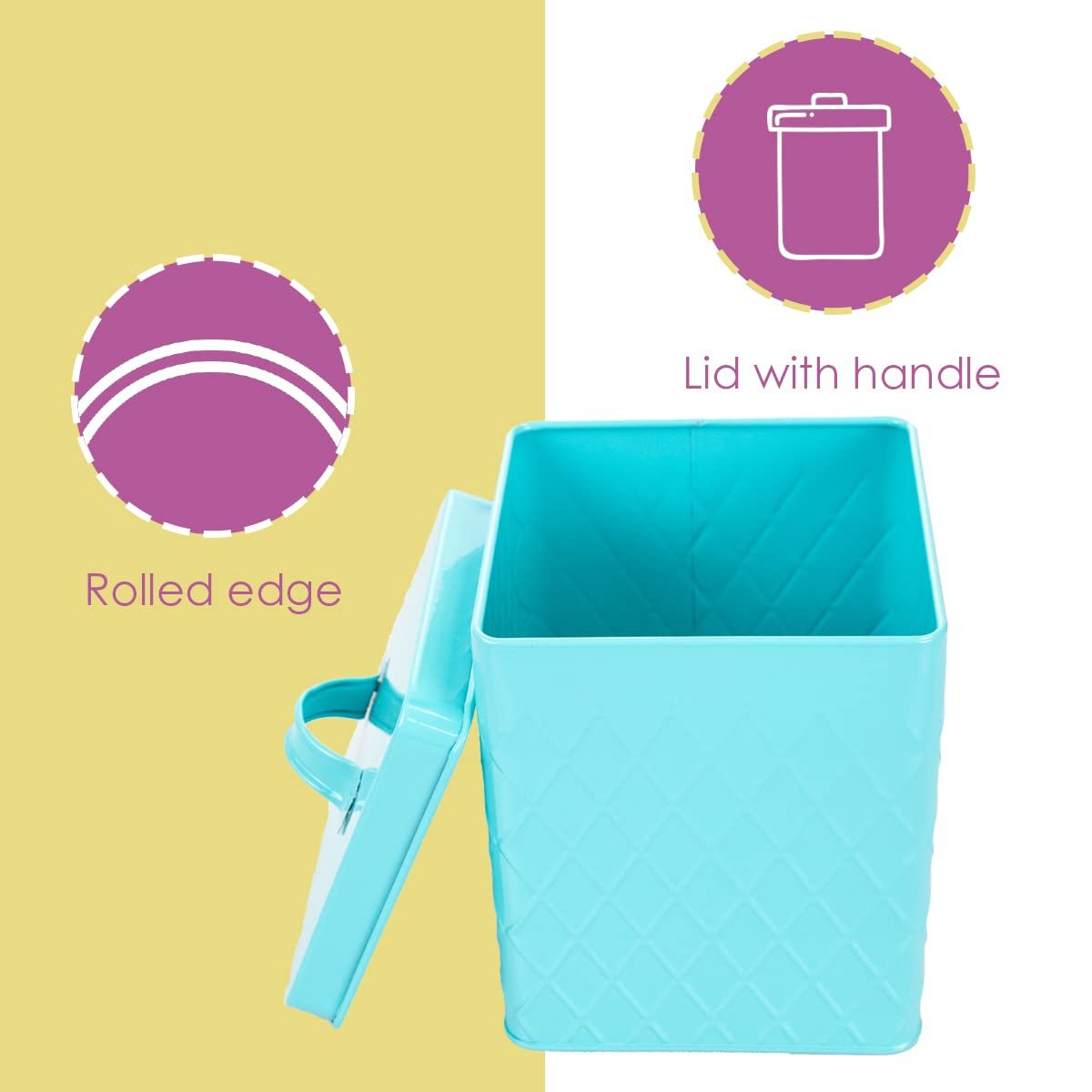 Home Basics Tin Kitchen Food Storage Organization Canister Collection (Large Canister with Cover, Turquoise)