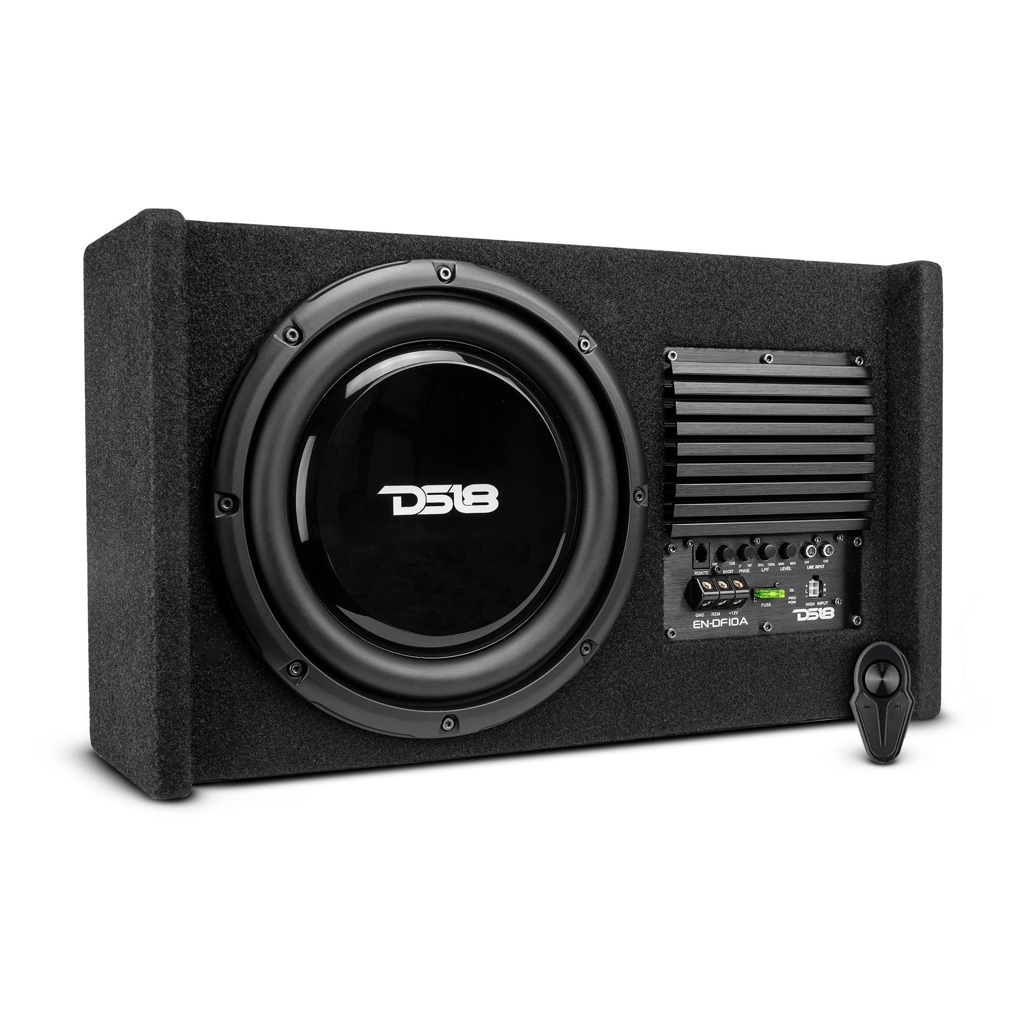 DS18 EN-DF10A 10" Amplified Thin Shallow Down-Firing Subwoofer Enclosure 500 Watts - Powered Subwoofer Box Compact Sealed Design for Car & Trucks