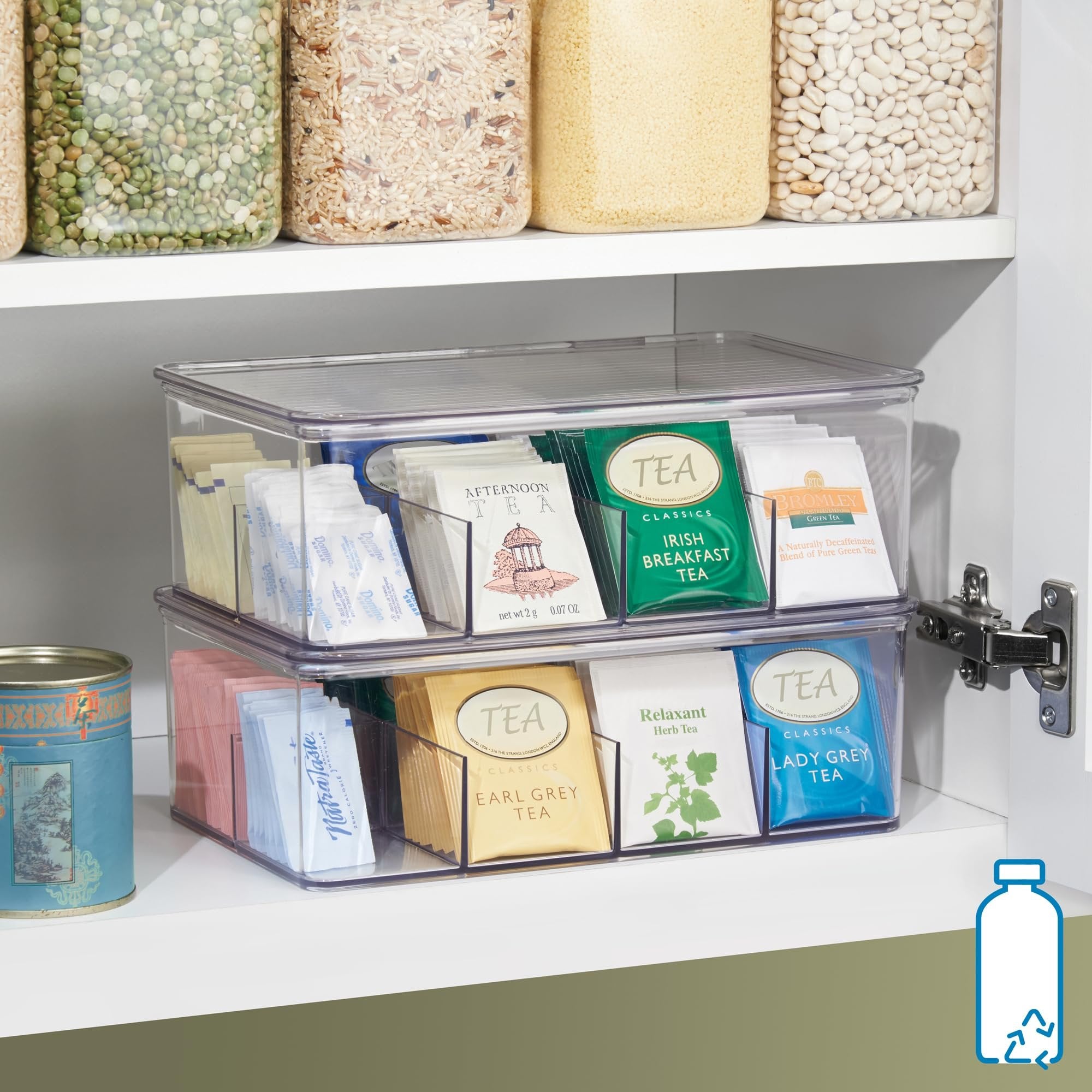 InterDesign Binz Tea Bag Organizer Box - Kitchen Cabinet Storage, Clear