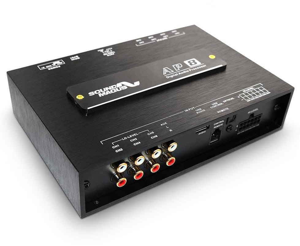 SOUND MAGUS AP8V3 8 Channel Pro DSP Bluetooth Vehicular Car Audio Digital Signal Processor Built-in Amplifier with RCA Inputs and Control Interface