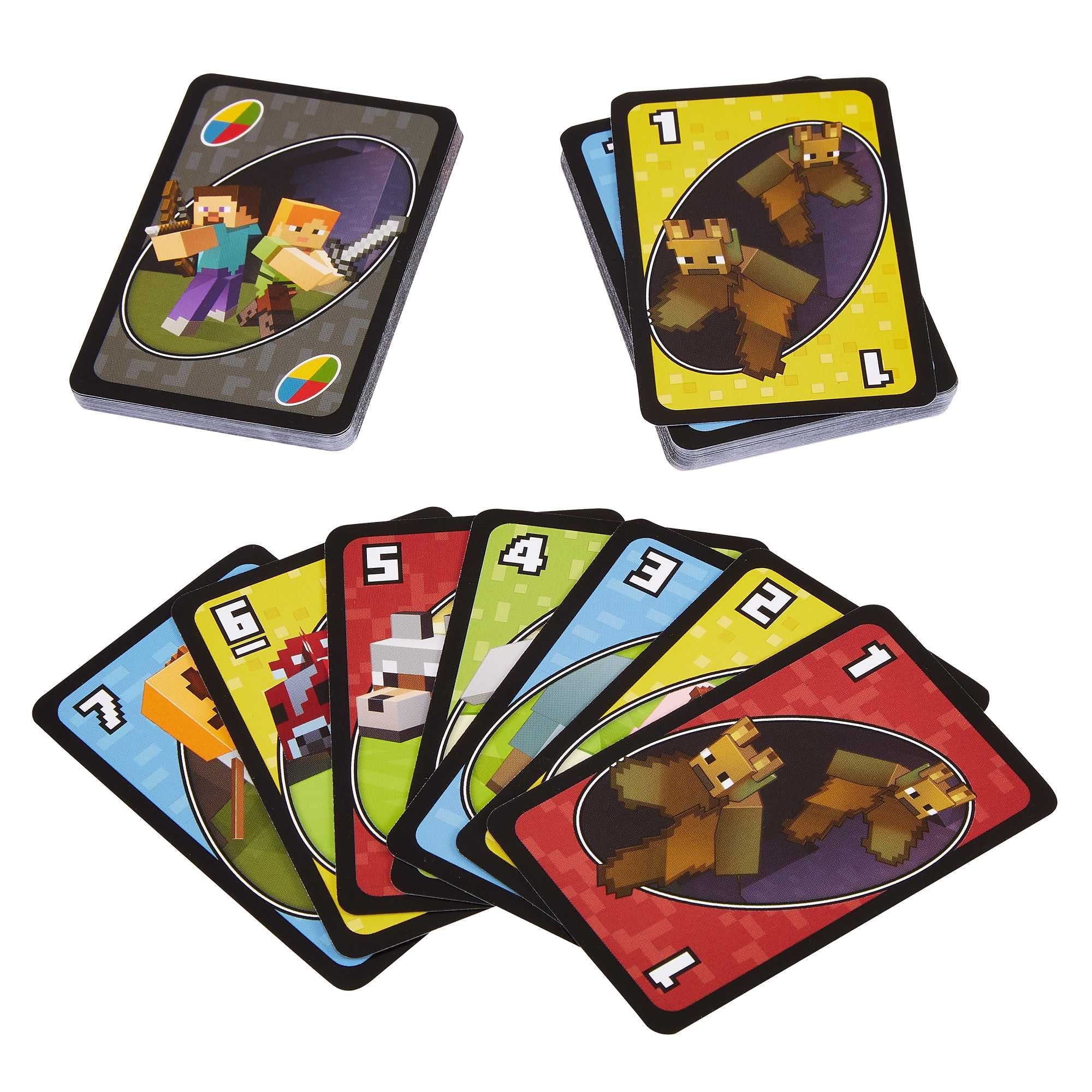 Mattel Games UNO Minecraft Card Game for Kids, Adults, Families & Parties, Deck & Special Rule Inspired by the Video Game, 2 to 10 Players