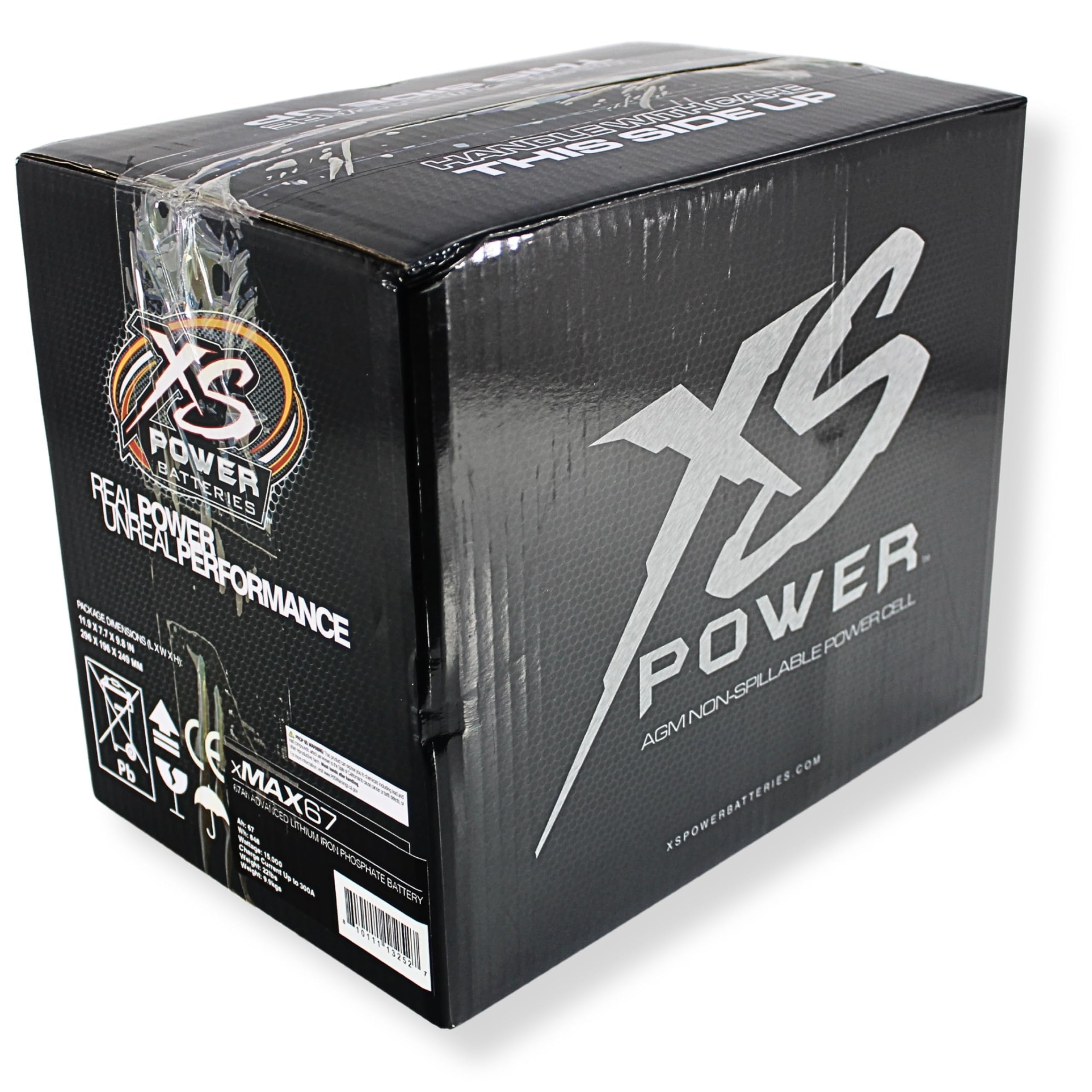 XS Power xMAX67 6000 Amp High-Performance 12V Lithium Battery for In-Car Audio Competition - 12 Volt 67Ah 15,000W LFP Powercell for Audio Systems - 22 lbs, Maintenance Free, Sealed Design