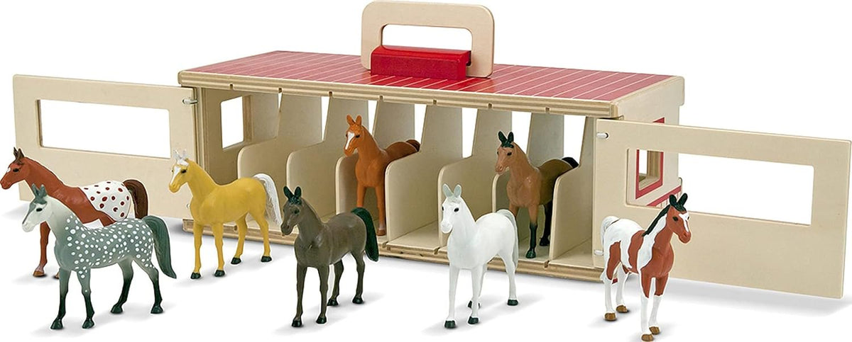 Melissa & Doug Take-Along Show-Horse Stable Wooden Barn Toy Set