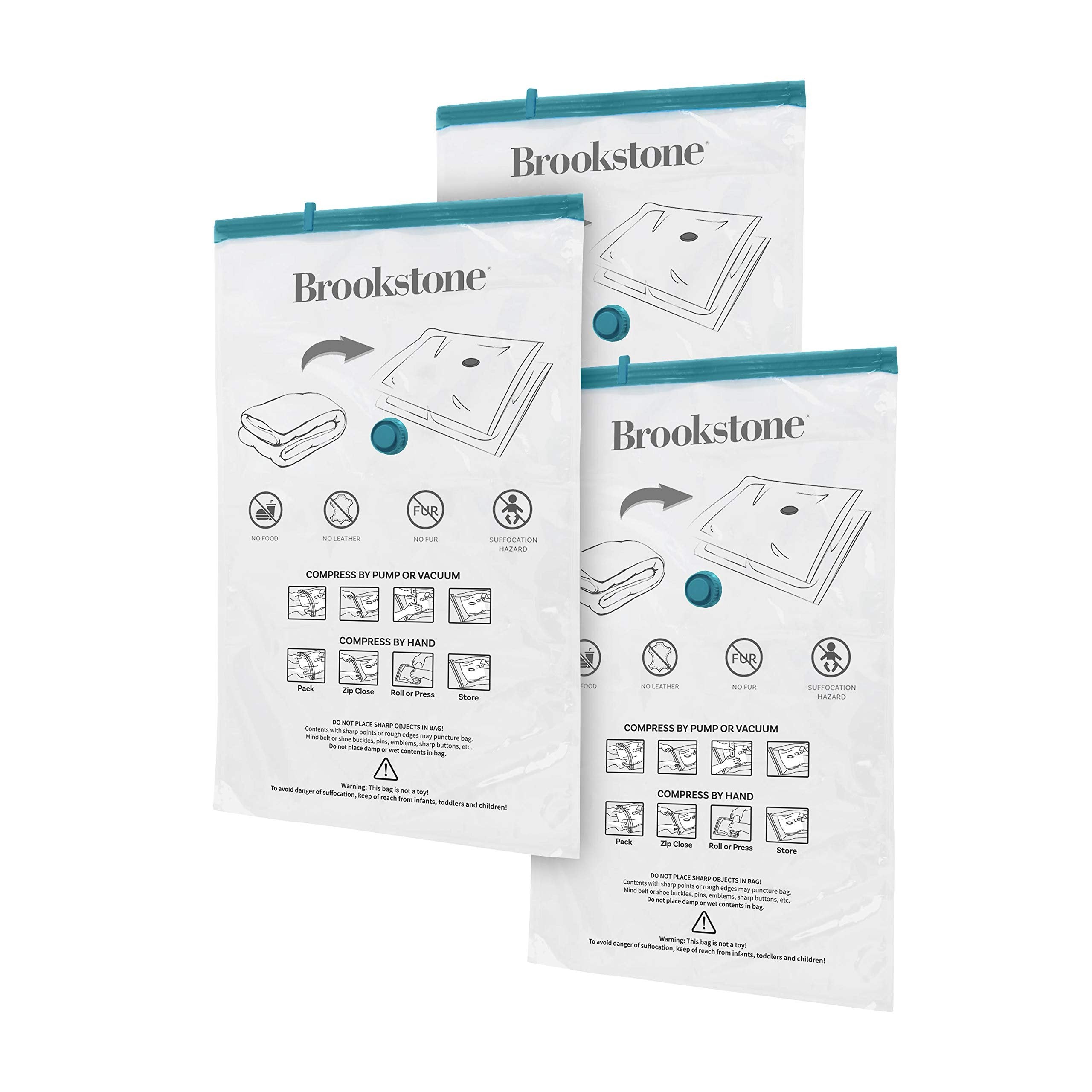 Brookstone BKH1408, 3pc Large Vacuum Bag Set/Clear