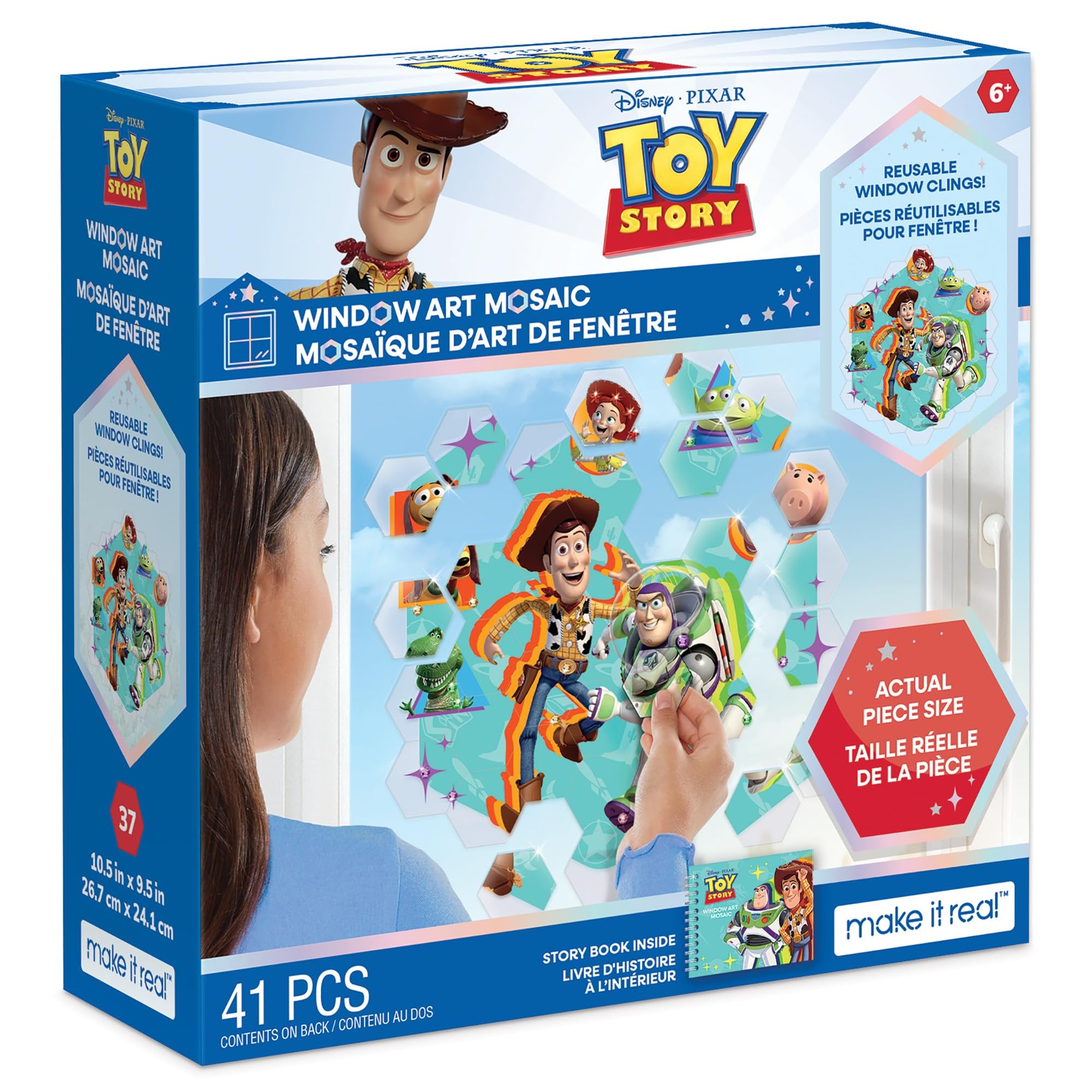 Make It Real Disney: Window Art Mosaic - Toy Story - 41 pcs, Reusable Window Puzzle Clings, Creates a 10.5 x 9.5 Image, Disney Pixar, Kids Ages 6+