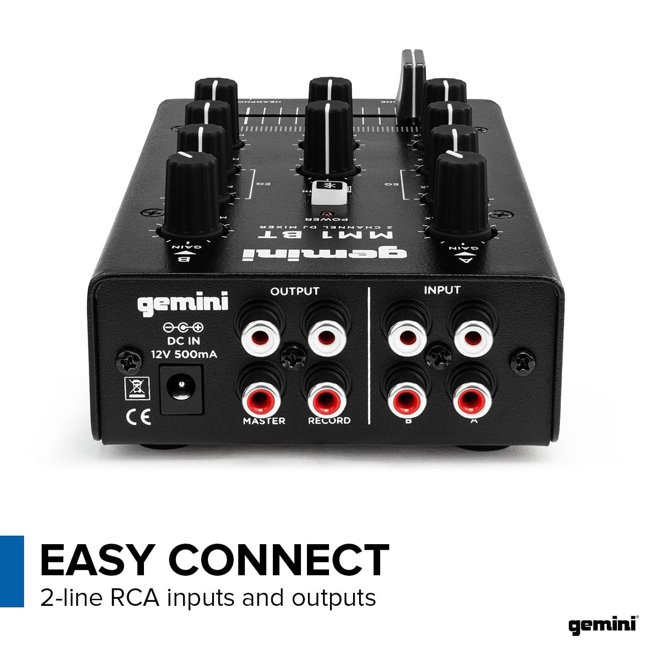 Gemini Sound MM1BT Bluetooth Professional Audio 2-Channel Dual Mic Input Stereo 2-Band Rotary Compact DJ Podcast Mixer with Cross-Fader and Individual Gain Control
