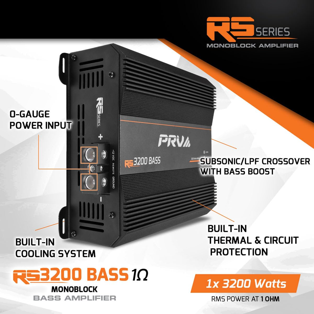 PRV Audio RS3200BASS1OHM RS Series Monoblock Amplifier 1 Channel Subwoofer Amp 3200 Watts RMS at 1 Ohm