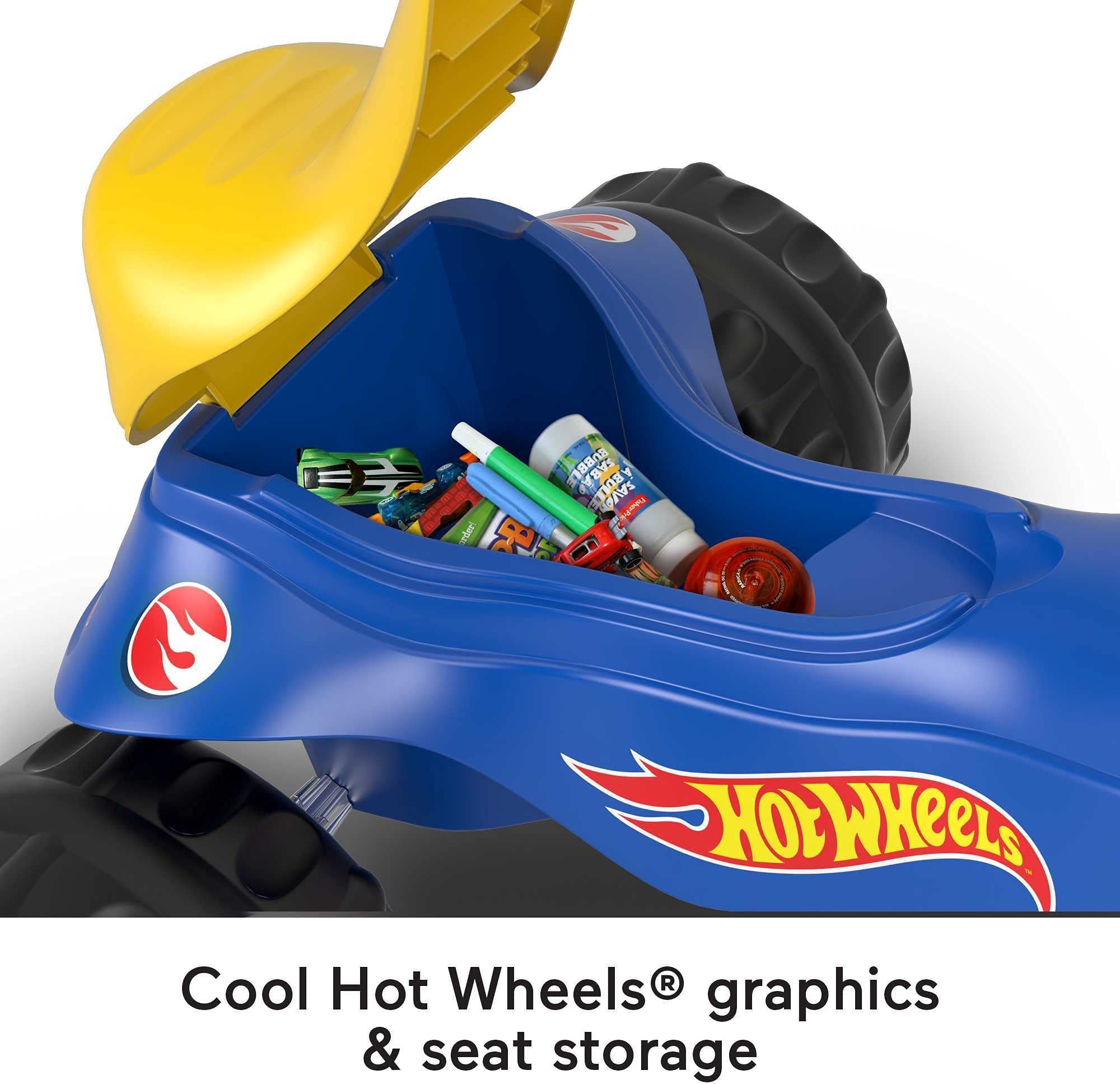 Fisher-Price Toddler Tricycle Hot Wheels Tough Trike, Toy Bike with Handlebar Grips & Storage for Outdoor Play Kids Ages 2+ Years