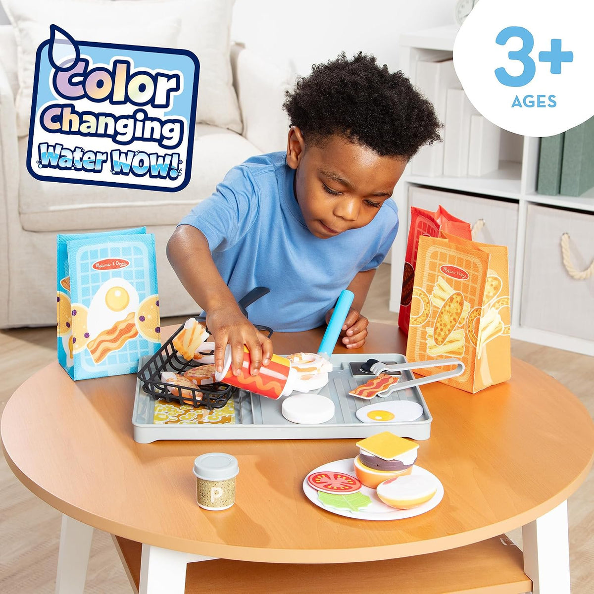 Melissa & Doug Flip & Fry Grill Play Set with Water Wow!® Kids Kitchen Playset with Color Changing Play Food, Preschool Toys for Girls & Boys Ages 3+
