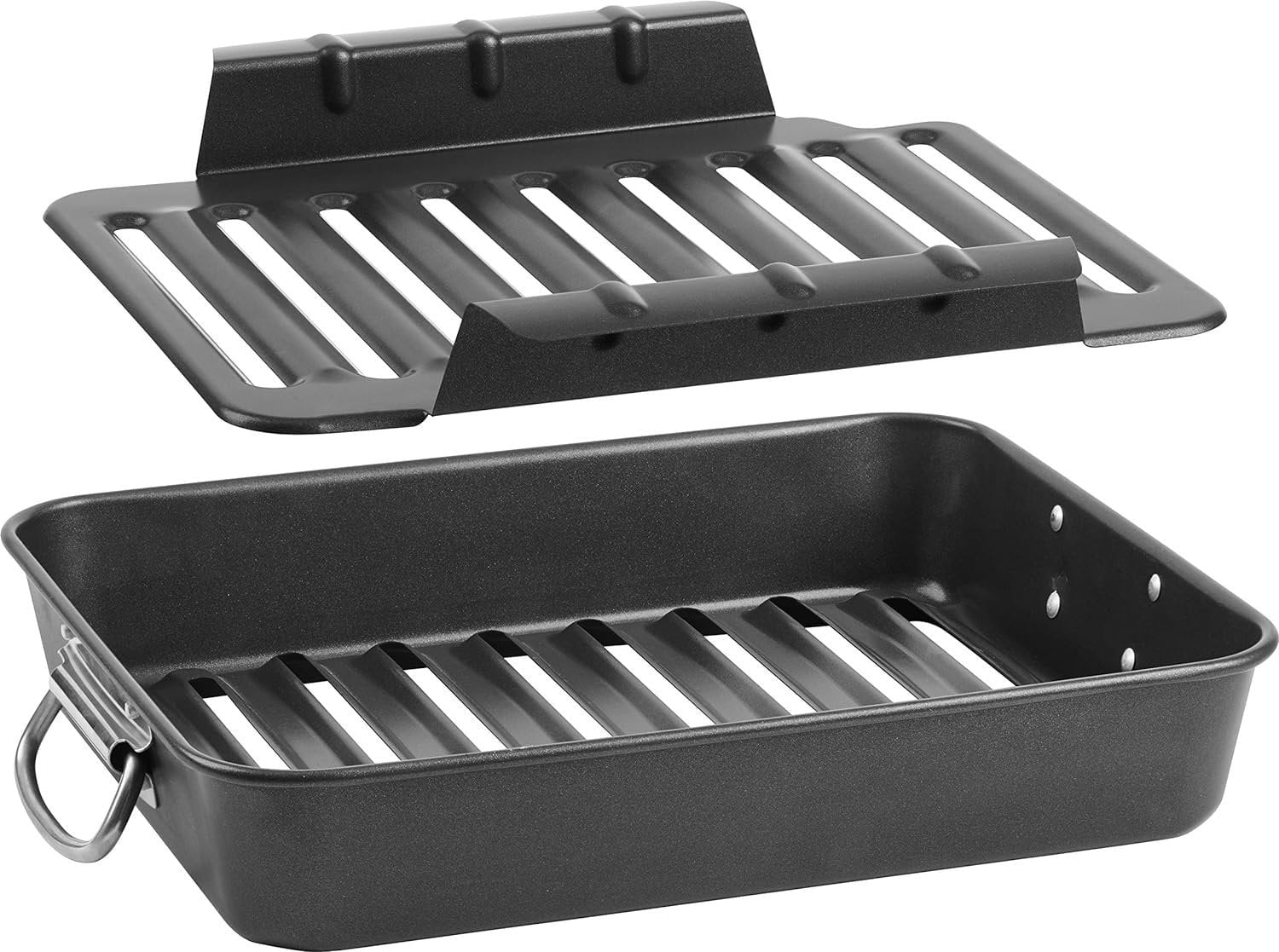 Trudeau Airflow Roaster with Easy-Lift Rack, 16x13x3, Black