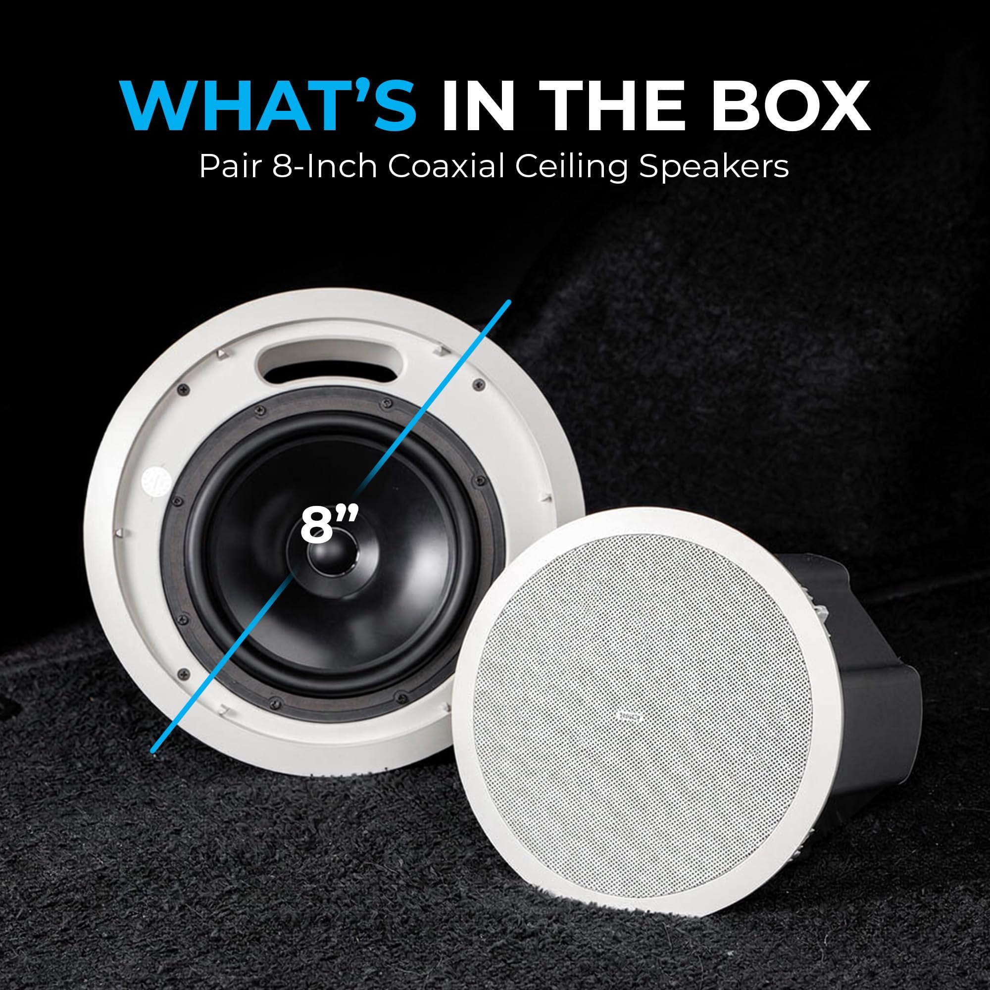 DEEJAY LED 8-Inch Coaxial Ceiling Speakers, in-Ceiling Full Range Loudspeakers Pair, 90W RMS / 360W Peak, 70V/100V or 8 Ohm, Ceiling Mount Speakers for Commercial Installations, Offices, Restaurants