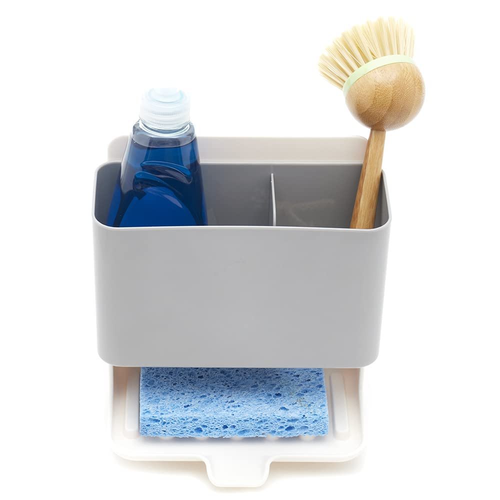 Home Basics Deluxe Kitchen Sink Organizer Sponge Holder, Grey