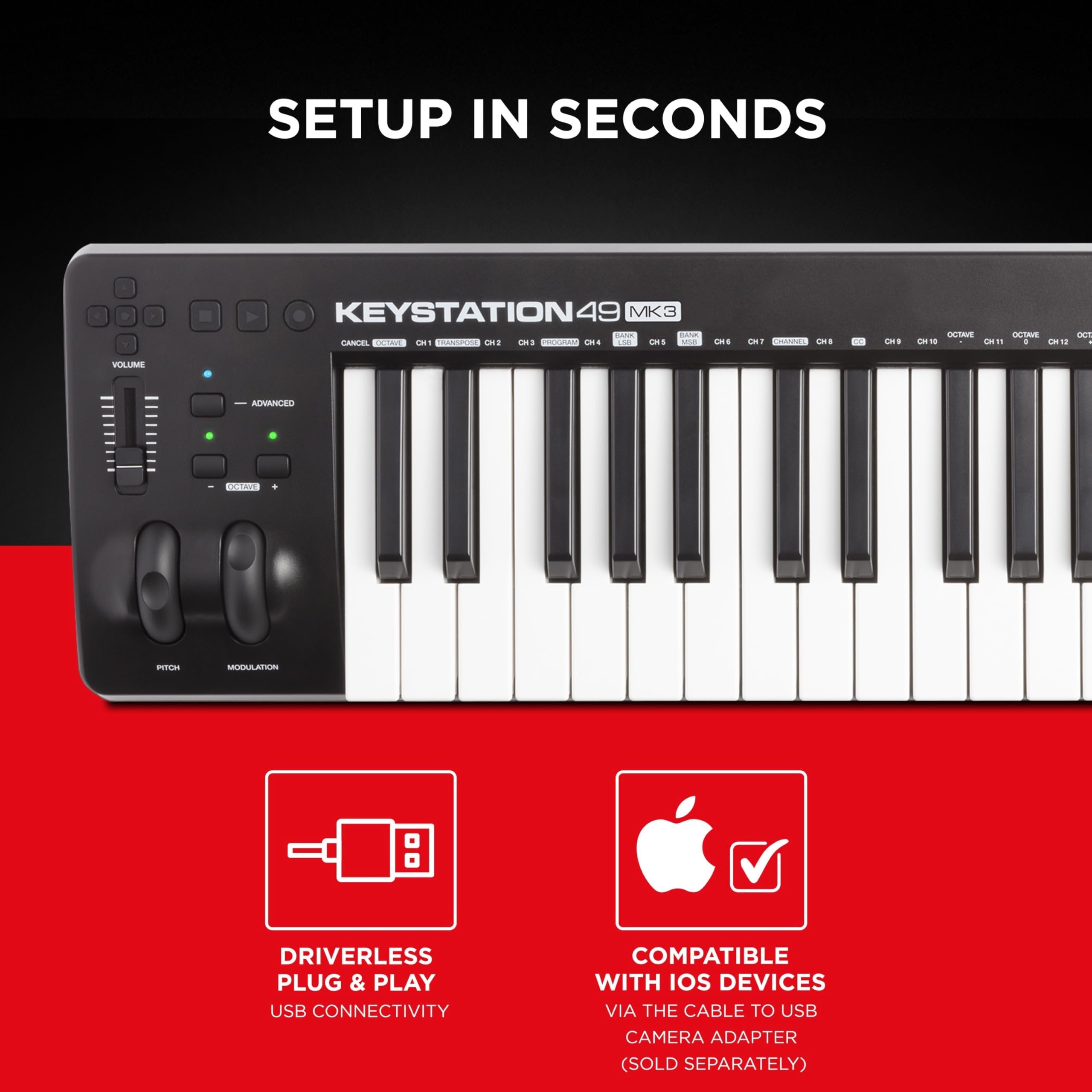 M-AUDIO Keystation 49 MK3 - Synth Action 49 Key USB MIDI Keyboard Controller with Assignable Controls, Pitch and Mod Wheels, and Software Included