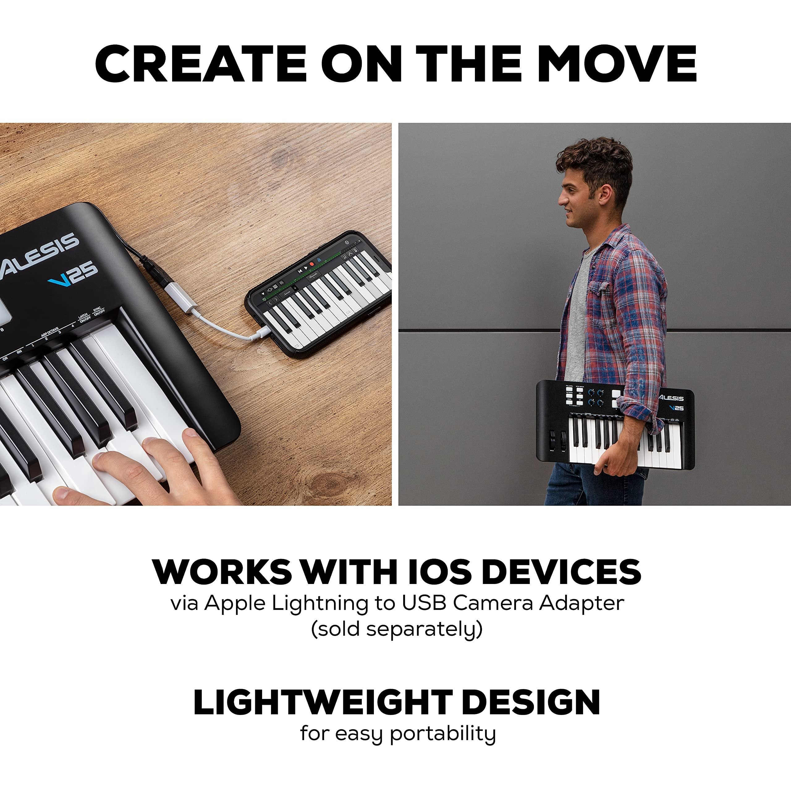Alesis V25 MKII USB MIDI Keyboard Controller with 25 Velocity Sensitive Keys, 8 Full Level Pads, Arpeggiator, Pitch/Mod Wheel, Note Repeat and Software Suite,black