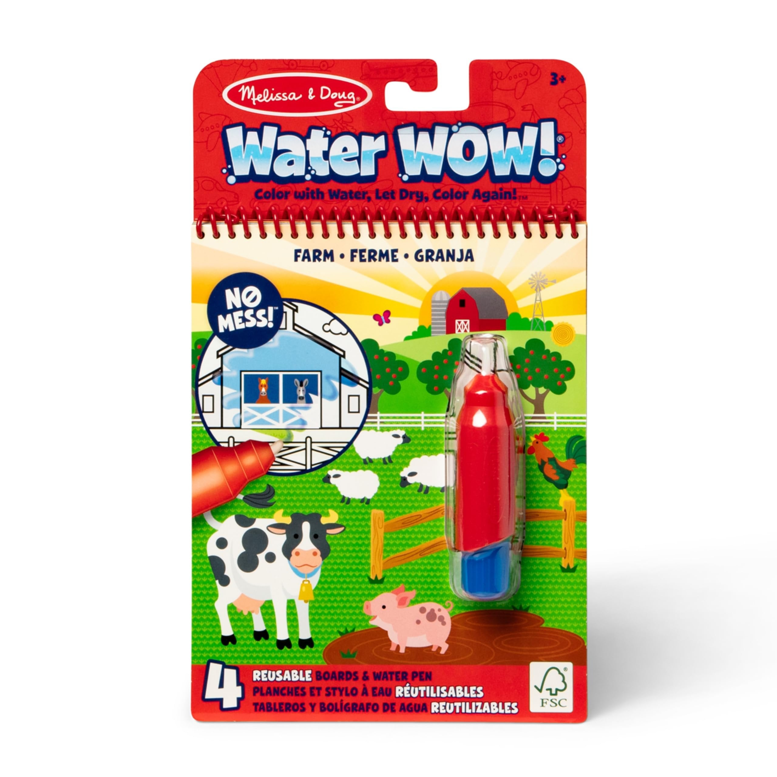 Melissa & Doug Water Wow! Mess Free Coloring Book, Reusable Water-Reveal Activity Pad, On The Farm, Travel Toys, Party Favors, for Toddlers & Kids Ages 3+