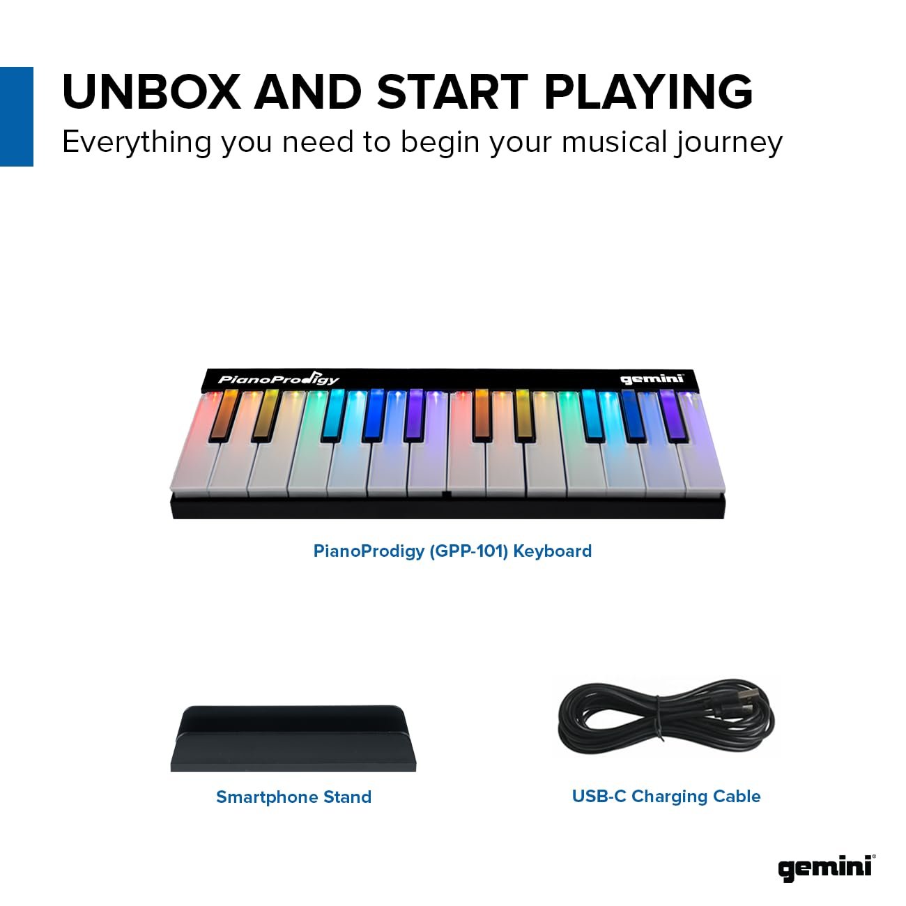 Gemini Sound PianoProdigy: 24-Key Light-Up Wireless MIDI Keyboard | Must Connect to iOS/Android Device for Sound | Expandable, Bluetooth, Portable - Ideal for Young Musicians Learning Piano (24 Keys)
