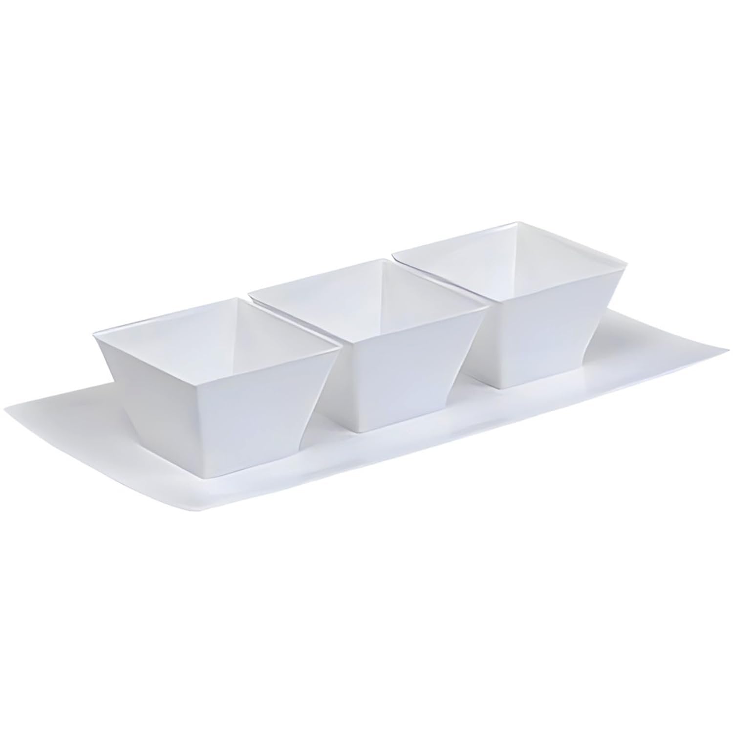 Lillian Tablesettings Plastic 8 oz Rectangles Servingware | Pack of 20 Party Bowls, 3.5 x 3.5 x 1.75 inches, Pearl/White