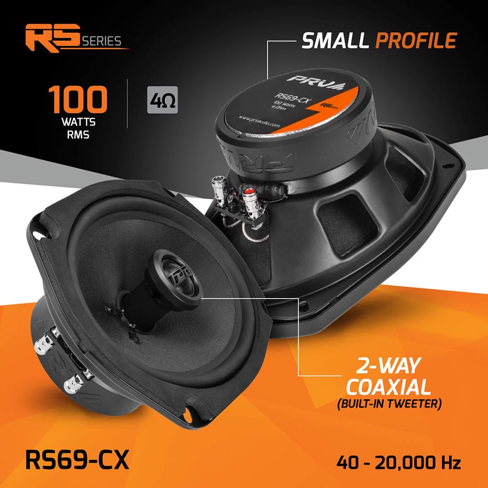 PRV AUDIO 6x9 Inch 2-Way Car Coaxial Speakers 200 Watts per Pair 4 Ohm RS69-CX, Premium Speaker Built-in Neodymium Tweeters with Grill Included - Great for Car Stereo Sound System (Pair)