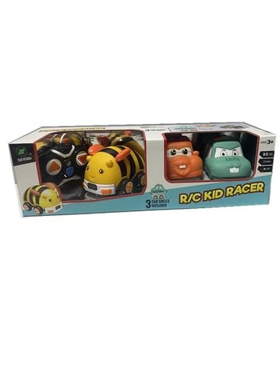 Skidz RC First Remote Control car for Toddlers, with Rubber Soft Cartoon Car Shells; Rc Cars for Babies with Lights, 3 Cute Cartoon Shells Included, Great Gift for Kids 3+ (Bee)