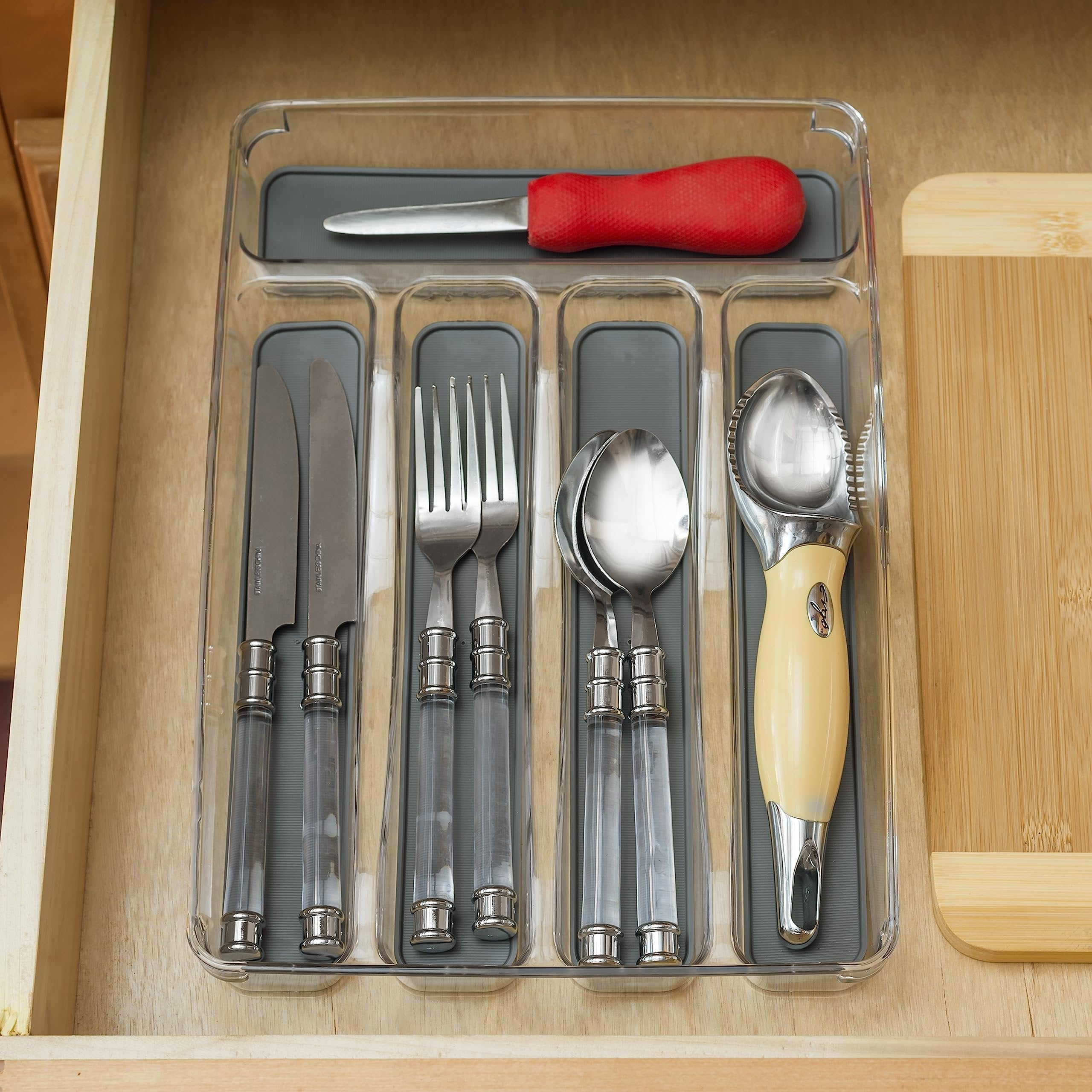 Home Basics 9" x 12" Plastic Rubber Liner Drawer Organizer, One Size, Clear