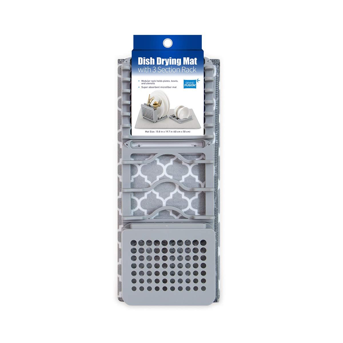 Compact Collapsible Dish Drying Rack and Ultra Absorbent Microfiber Mat. Drain and Air Dry 5 Plates, 2 Bowls and Silverware Without Dripping on Counters or Taking Up Lots of Space (Light Gray)