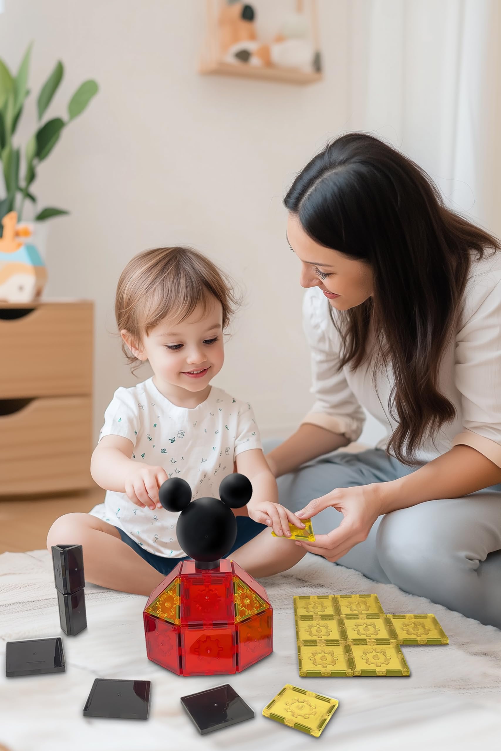Tytan Toys Official Disney Mickey Mouse Toy Clubhouse Magnetic Tile Set, 37-Piece STEAM Building Toy for Kids 3+, Mickey Mouse Clubhouse Toys Educational Playset with Friends Figures