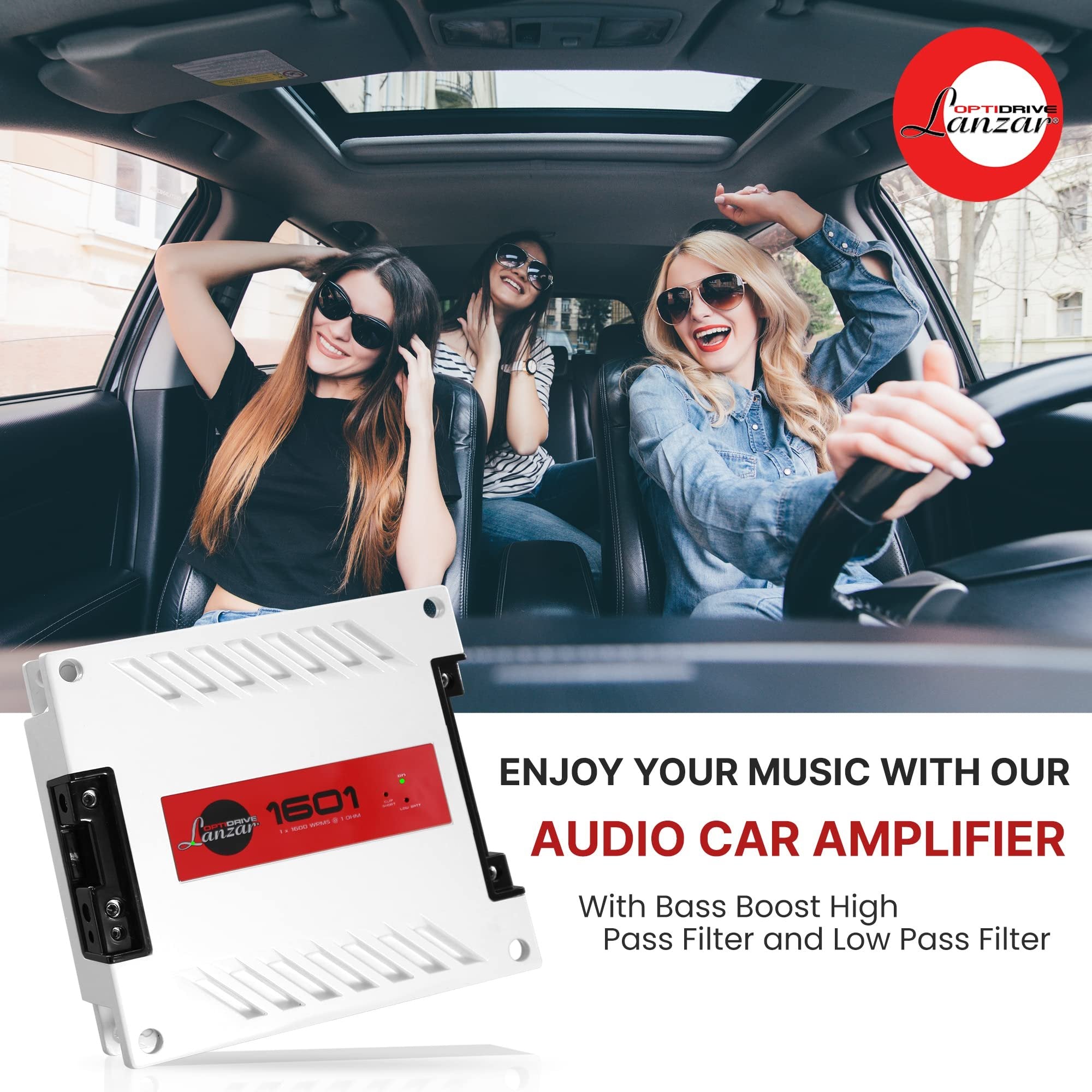 Jovial One Channel Car Audio Mono Amplifier, 2300 Watt Max @ 1 Ohm High-Powered Mono Car Amplifier with with Bass Boost High Pass Filter and Low Pass Filter, Cooling Fans, White