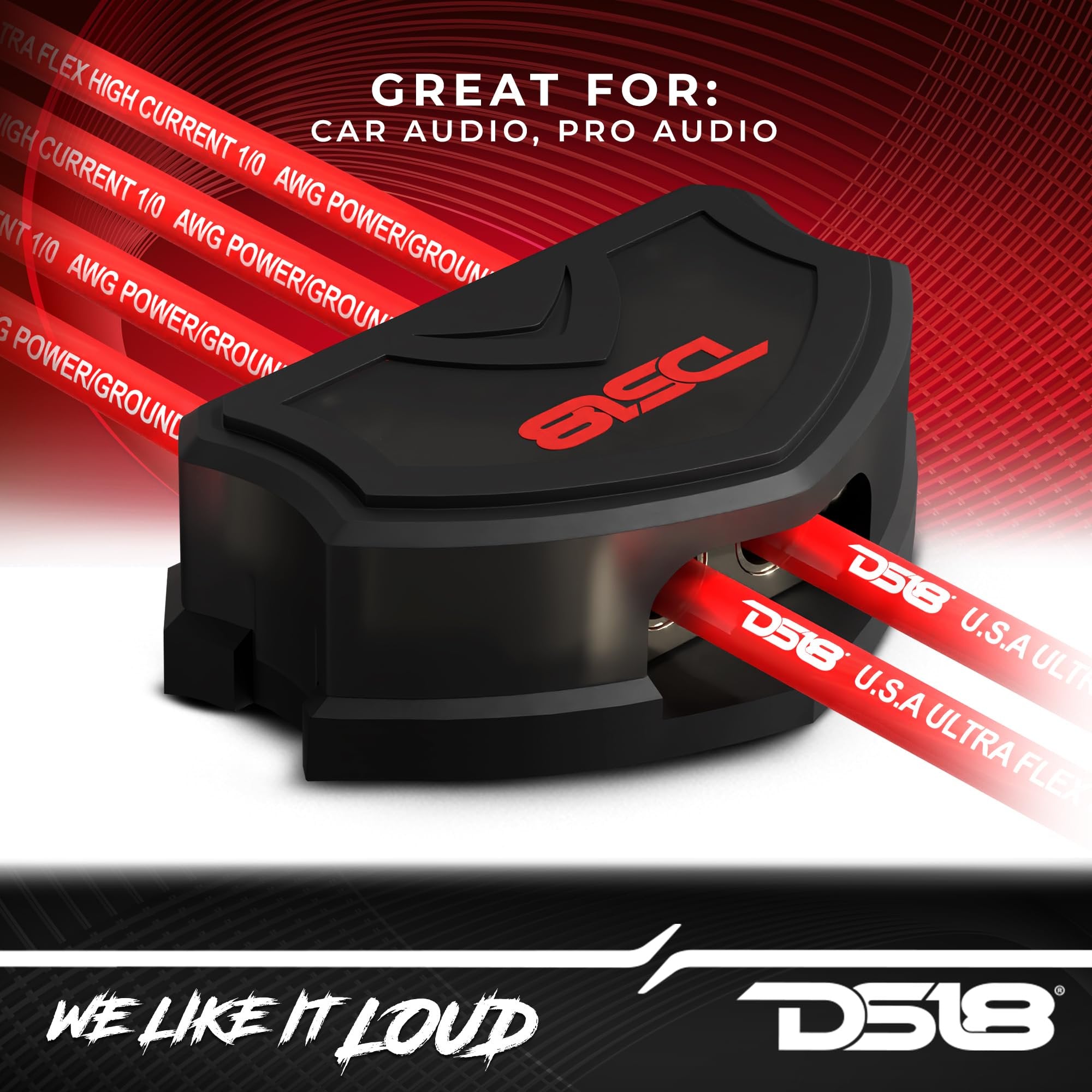 DS18 DB2040 Distribution Block 2X 0-GA in 4X 0-GA Out - Nickel Plated - Power Ground Distribution Block - Ground Distributor Block for Car Audio, RV, Motorcycle - 2X 0 Gauge in to 4X 0 Gauge Out