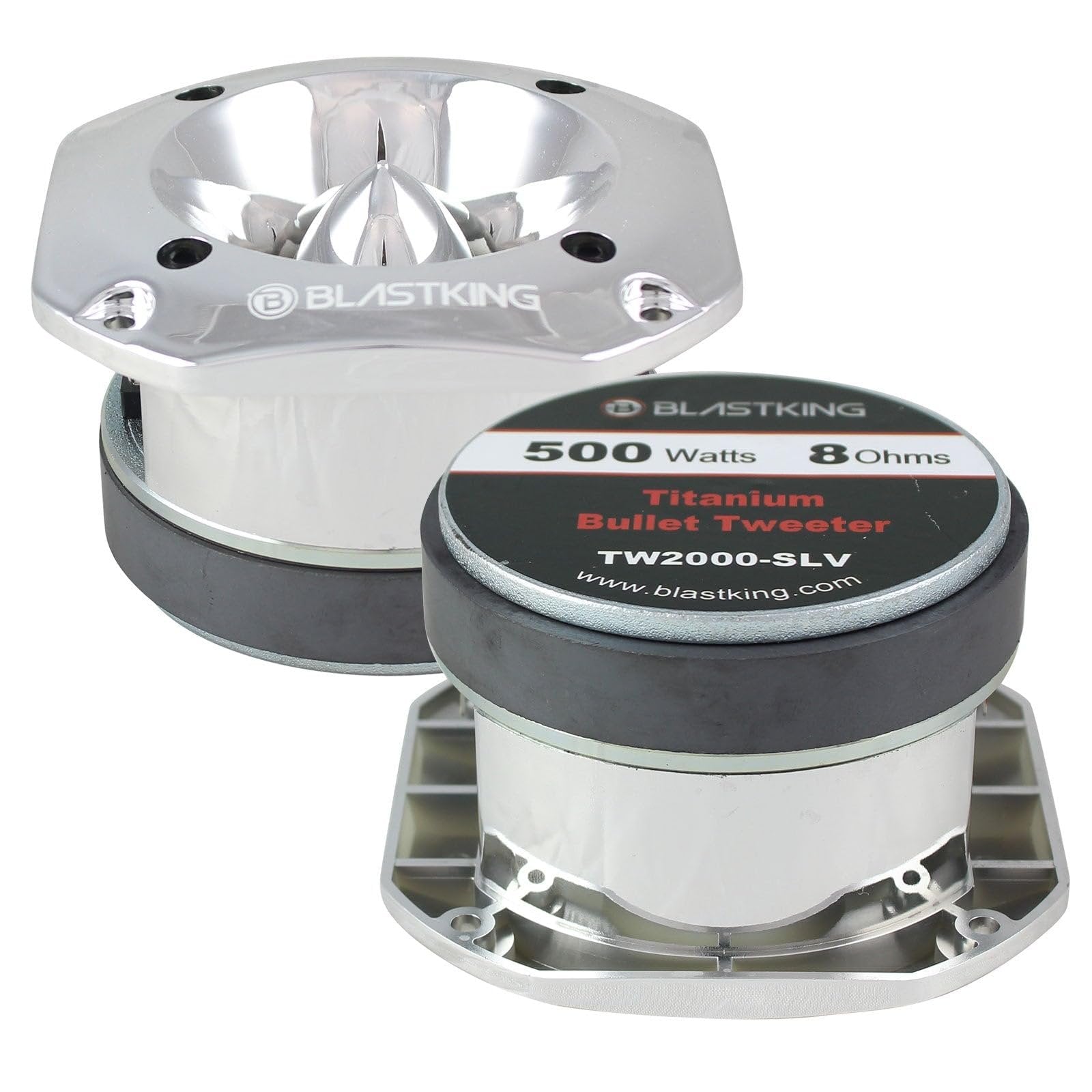 Blastking TW2000-SLV 500 Watts 4x4 inch 1.5 inch VC Titanium Bullet Tweeter Silver