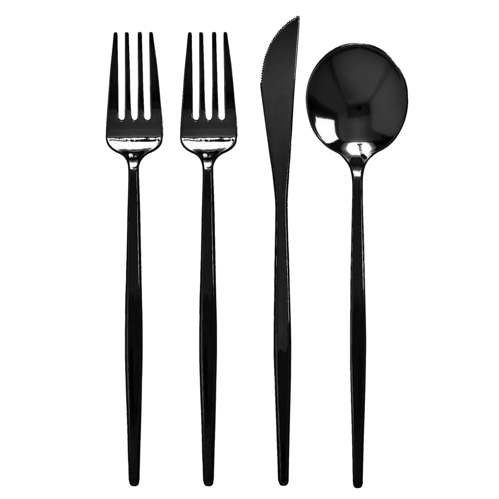 SILVER SPOONS Black Disposable Flatware (80 PC) Heavy Duty Plastic Silverware Set, Includes: 40 Salad Forks, 20 Soup Spoons and 20 Dinner Knives, Disposable Silverware for Celebrations & Events