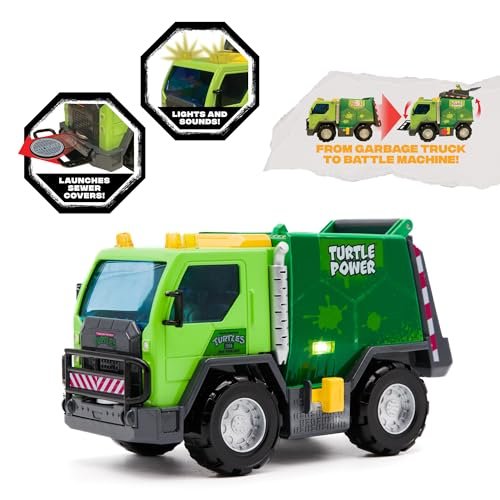 Teenage Mutant Ninja Turtles Toy, Thrash 'N' Battle Garbage Truck with 3 Sewer Cap Launchers, Lights & Sounds, TMNT Mutant Ninja Turtle Vehicle for Kids, Ages 3+