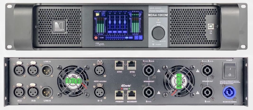 ANTAKIPRO MDA4-10KDM Amplifier 4 Channel 2U 10000 Watts Pro Audio Amp Integrate High-End Class D Amplification with Advanced DSP Processing Antakipro by Marani for The MDA-KDM Series