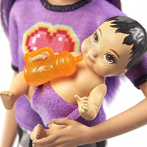 Barbie Skipper Babysitters Inc Doll & Accessories Set with Skipper Doll in Checked Skirt, Baby Doll & 4 Themed Pieces