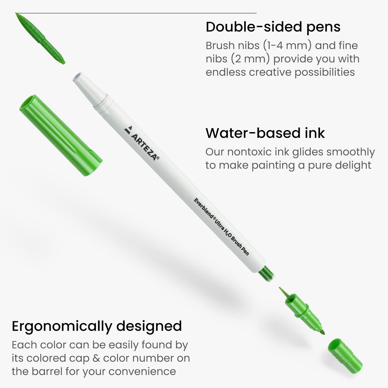 ARTEZA Dual Tip Brush Pens, 24 Watercolor Calligraphy Markers, Bright and Neon Tones, Nylon Brush and Fine Tip