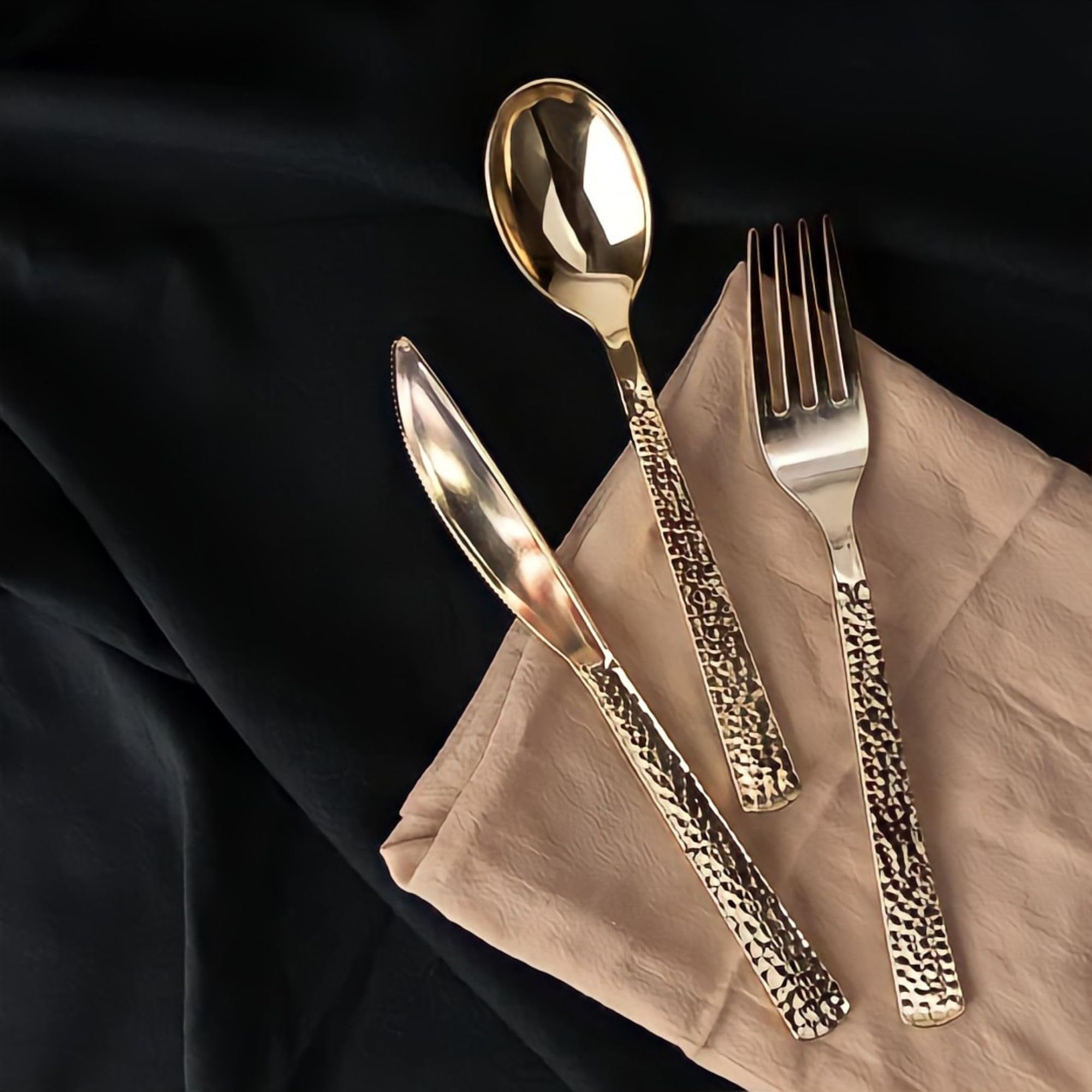 Lillian Collection Plastic Cutlery Combo Box | Gold Pebbled | Pack of 96, Silver (37384)