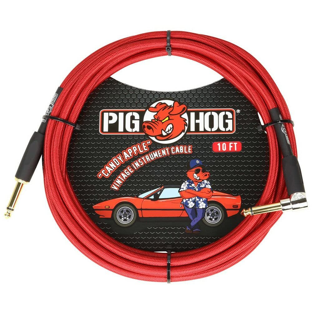 Pig Hog "Candy Apple Red Instrument Cable, 10'. Right Angle