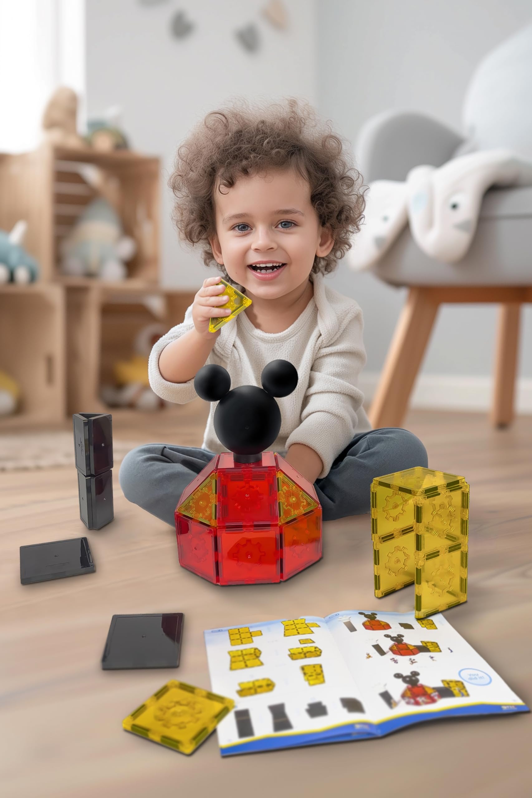 Tytan Toys Official Disney Mickey Mouse Toy Clubhouse Magnetic Tile Set, 37-Piece STEAM Building Toy for Kids 3+, Mickey Mouse Clubhouse Toys Educational Playset with Friends Figures