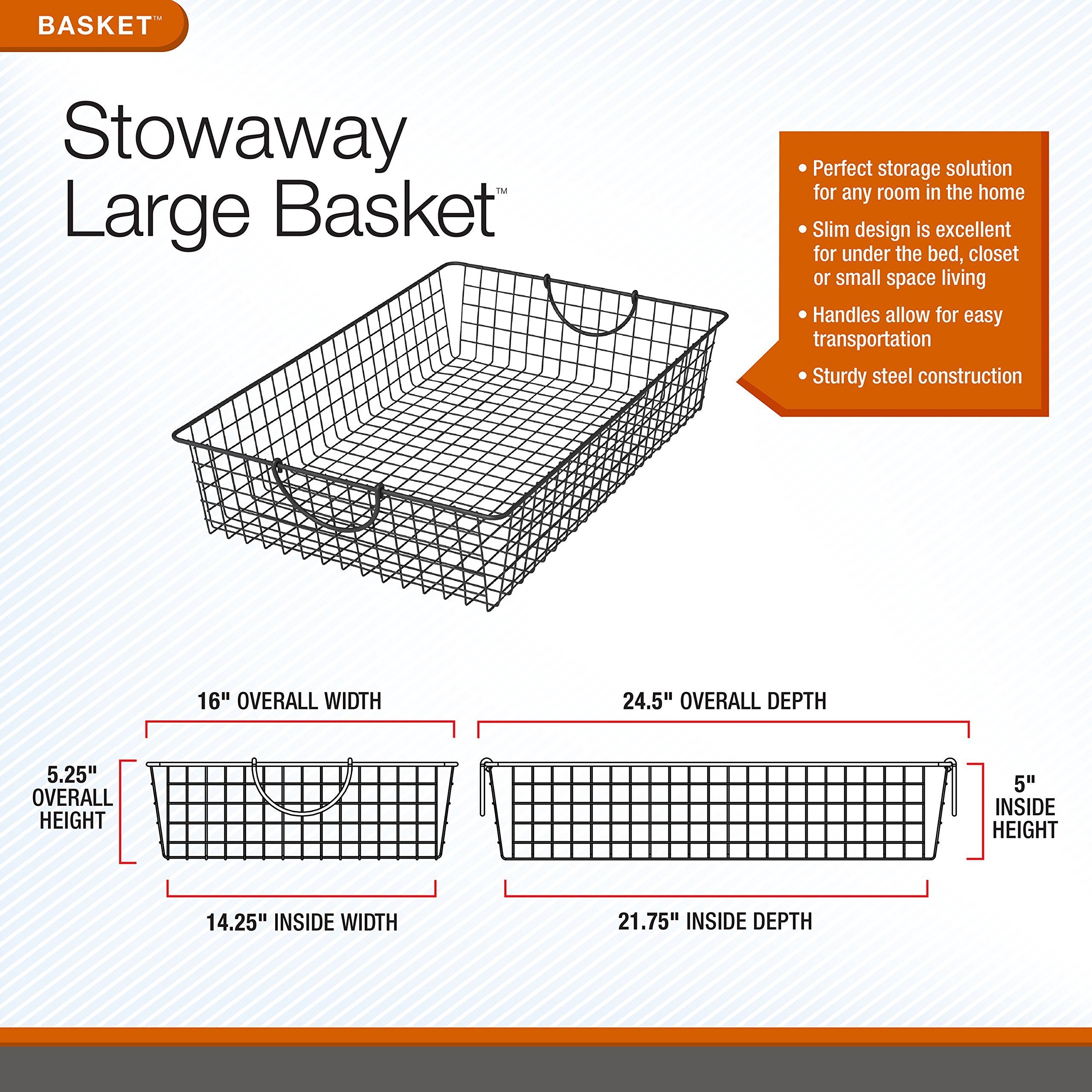 Spectrum Stowaway Wire Large Basket (Industrial Gray) - Storage Bin & Décor for Bathroom, Closet, Pantry, Under Sink, Toy, Shelf, Kitchen, & Nursery Organization