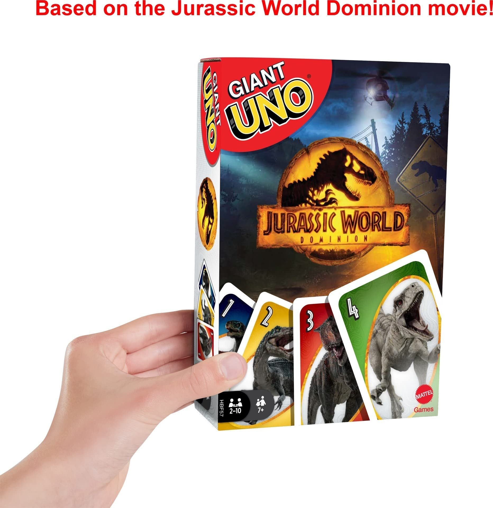 Mattel Games Giant UNO Jurassic World Domination Card Game for Kids & Game Night, Oversized Cards & Customizable Wild Cards