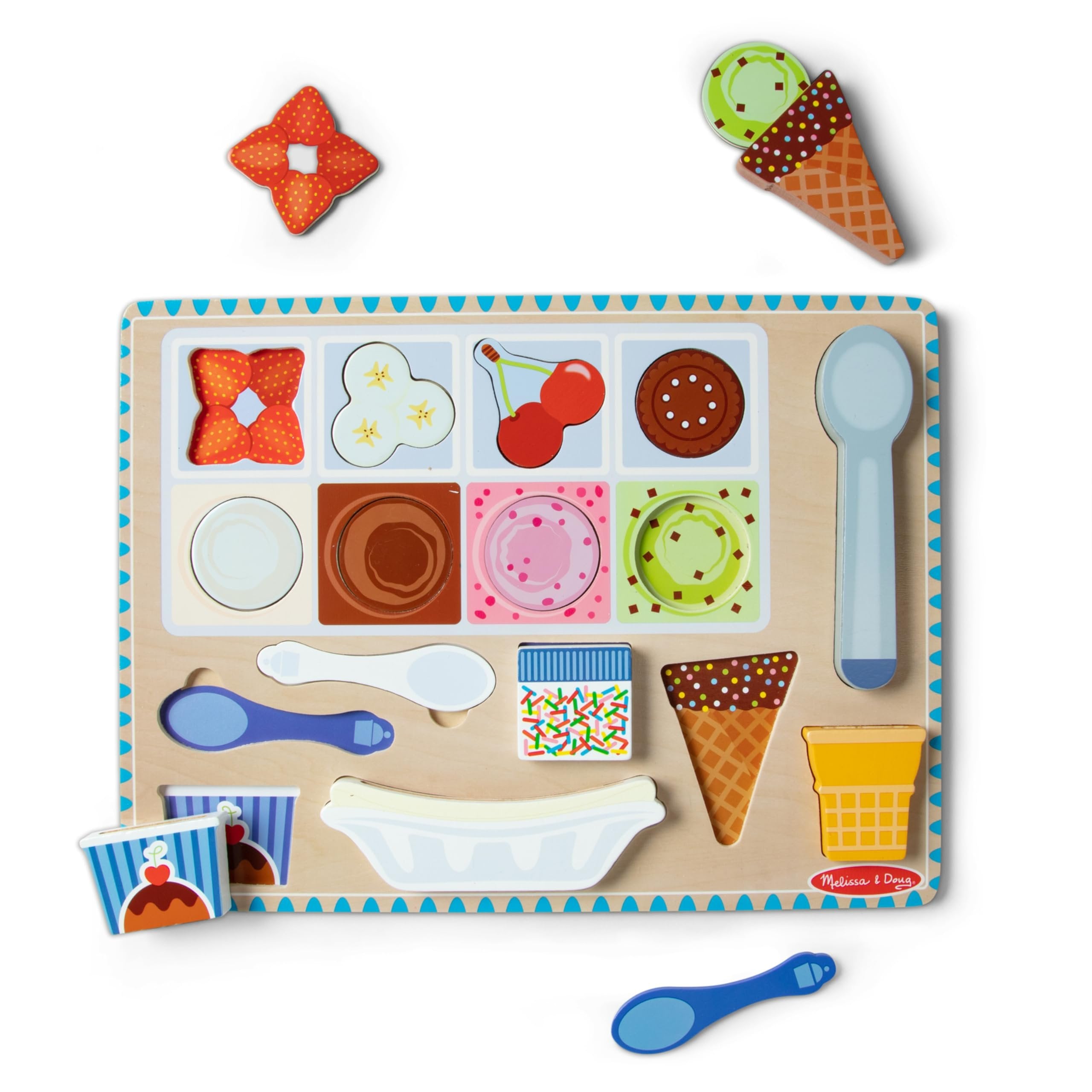 Melissa & Doug Ice Cream Wooden Magnetic Puzzle Play Set, 16 Magnet Pieces with Scooper, Wooden Play Food Toy for Boys and for Girls Ages 2+