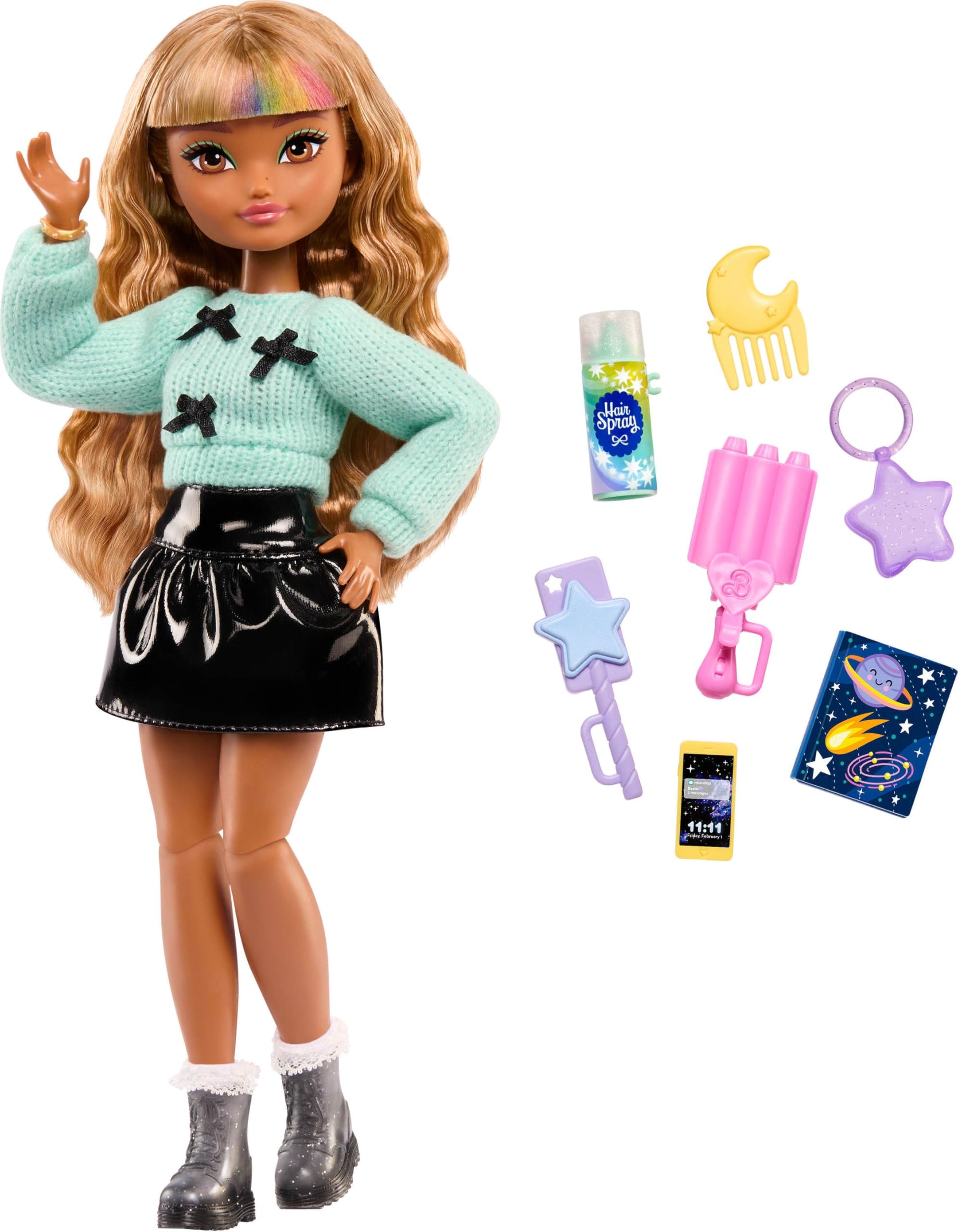 Barbie Dream Besties Doll and Accessories, Zia Posable Fashion Doll with Removable Fashions & Wavy Brown Hair, 7 Hair & Moon Themed Pieces