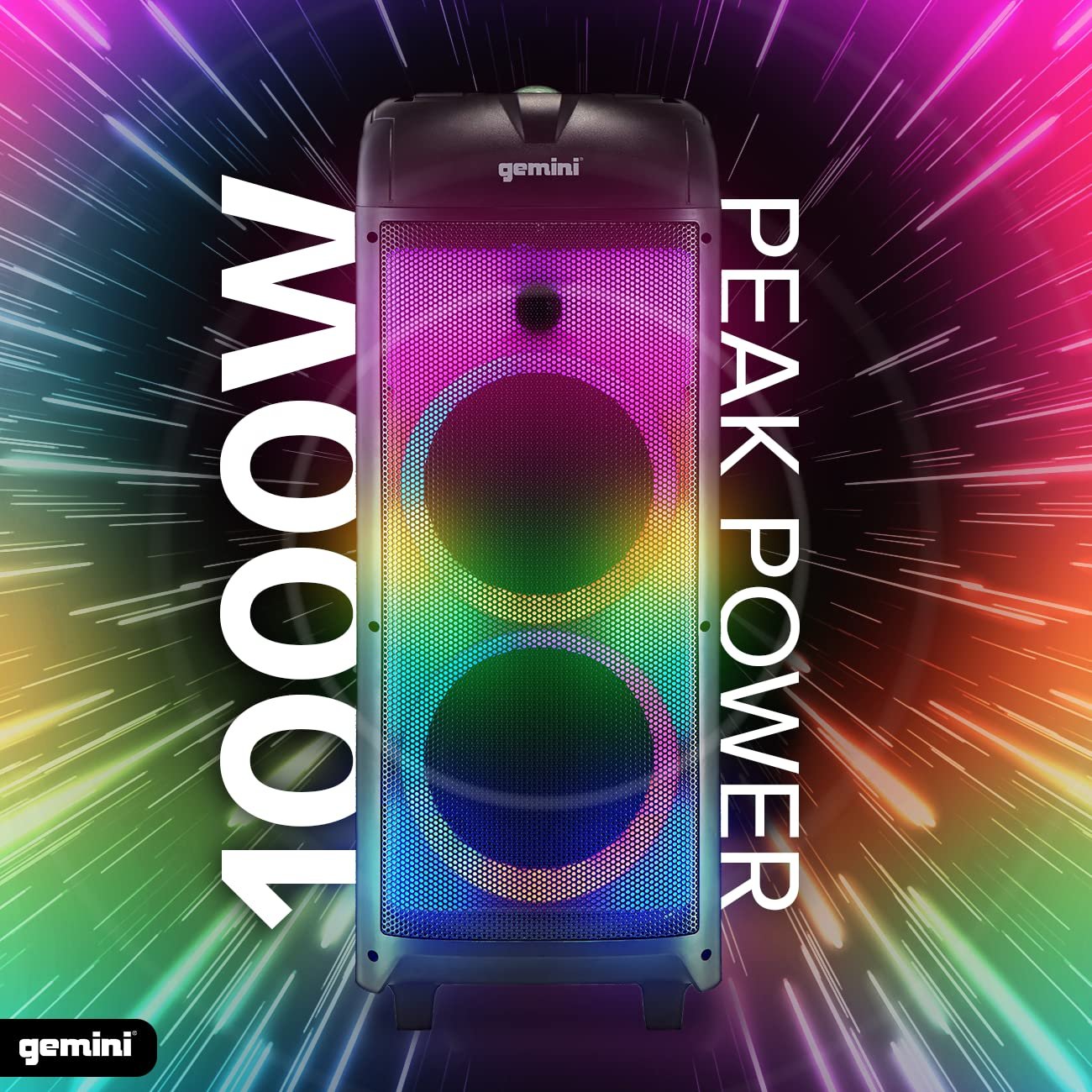 GPLT-360 Portable 1000 Watt Wireless Self Battery Powered Loud Bluetooth Party Tower Speaker Box with 360° of Sound and 360° of Beat Synced Light