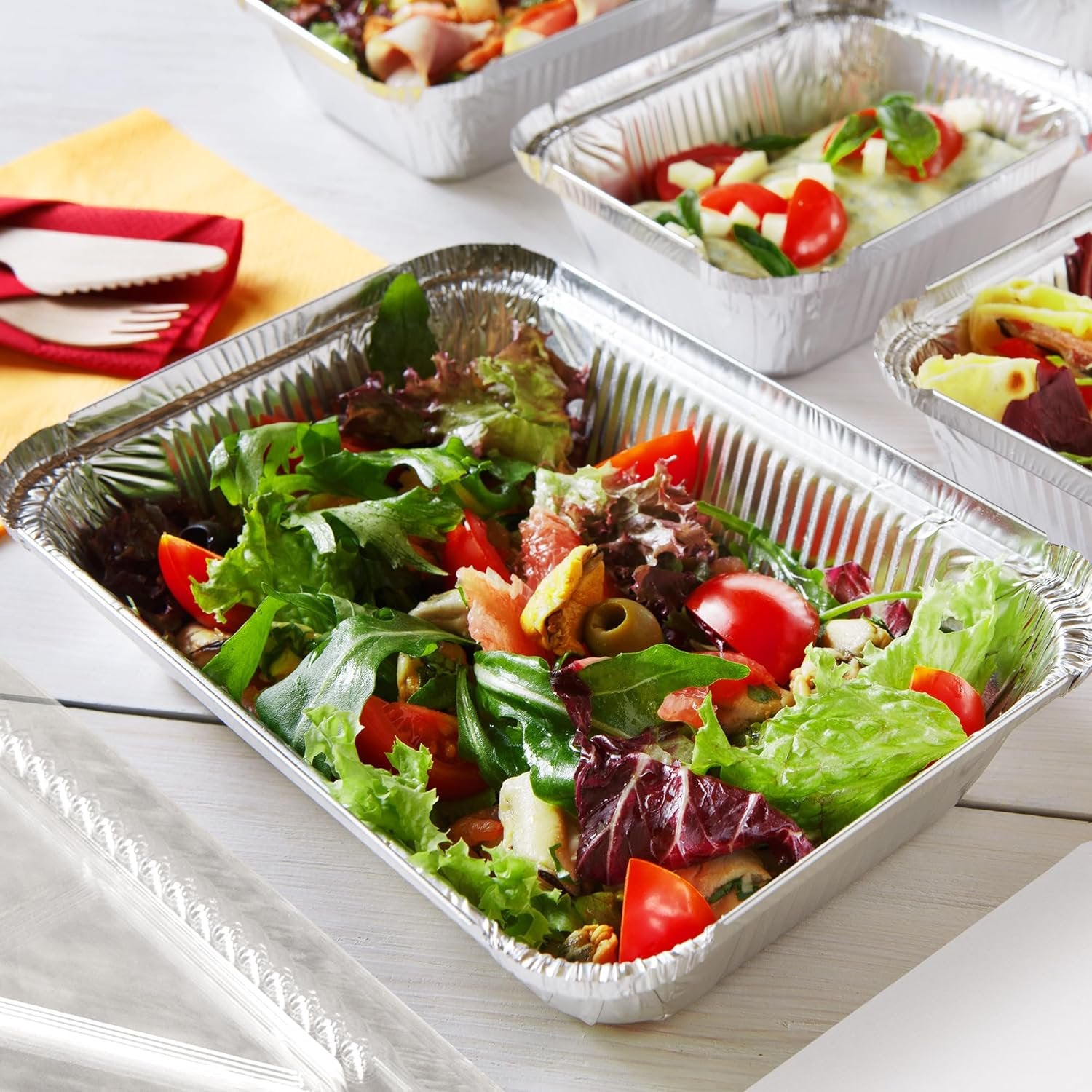 Nicole Home Collection Aluminum Pans with Lids - 50 Count - 1LB Oblong Pans (5"x4")- To Go Containers with Lids - Disposable Tin Foil Pans - Perfect for Catering, Meal Prep, Baking, Freezer Safe