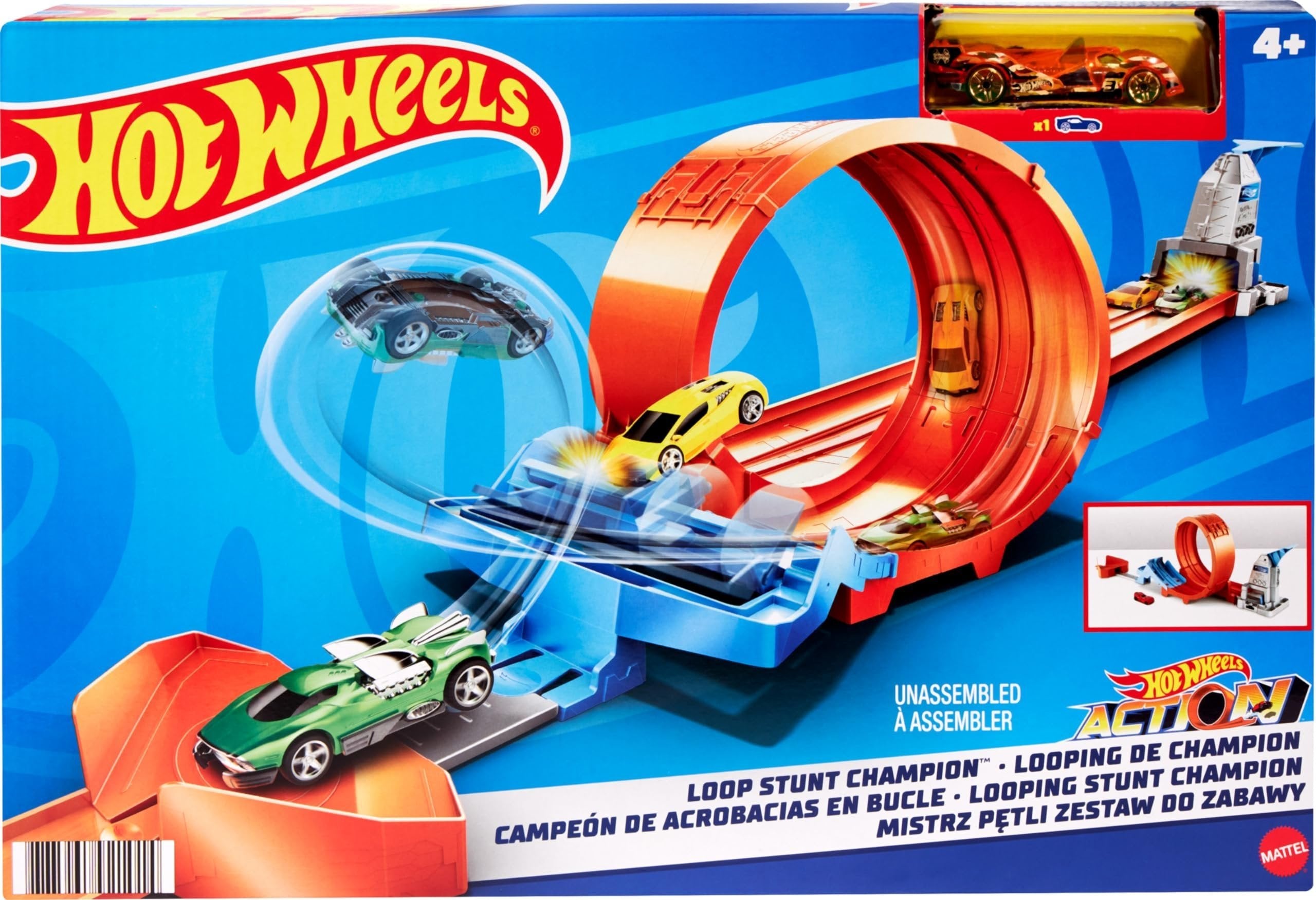 Hot Wheels Toy Car Track Set Loop Stunt Champion, Dual-Track Loop with Dual-Launcher, Includes 1:64 Scale Toy Car
